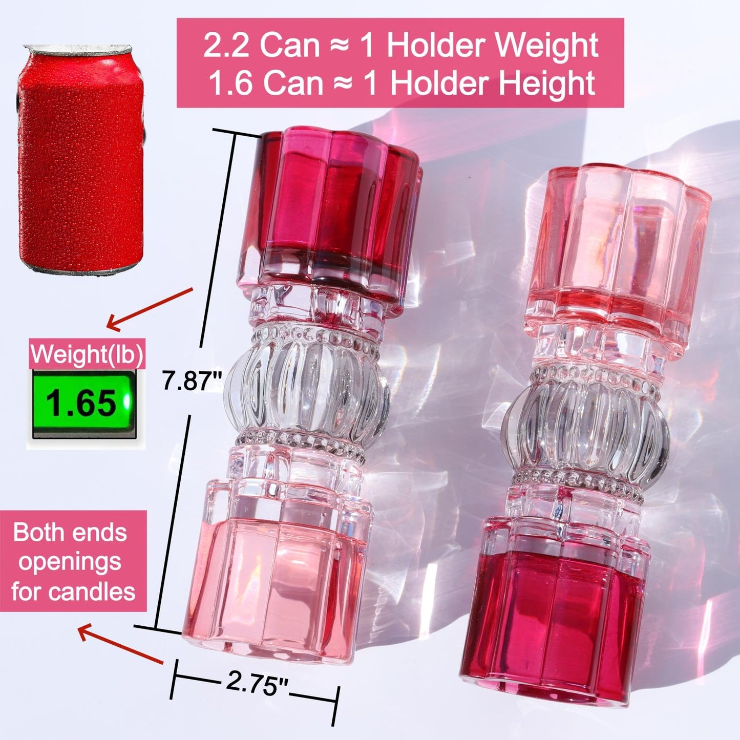 VOHO Pink Candle Holder for Valentines Day Decorations, Set of 2 Heavy Glass Votive Candle Holders Decor for Room Table, Romantic Tealight Candle Holder Gifts for Her(7.87x2.75 in W/H, Shades of Pink)