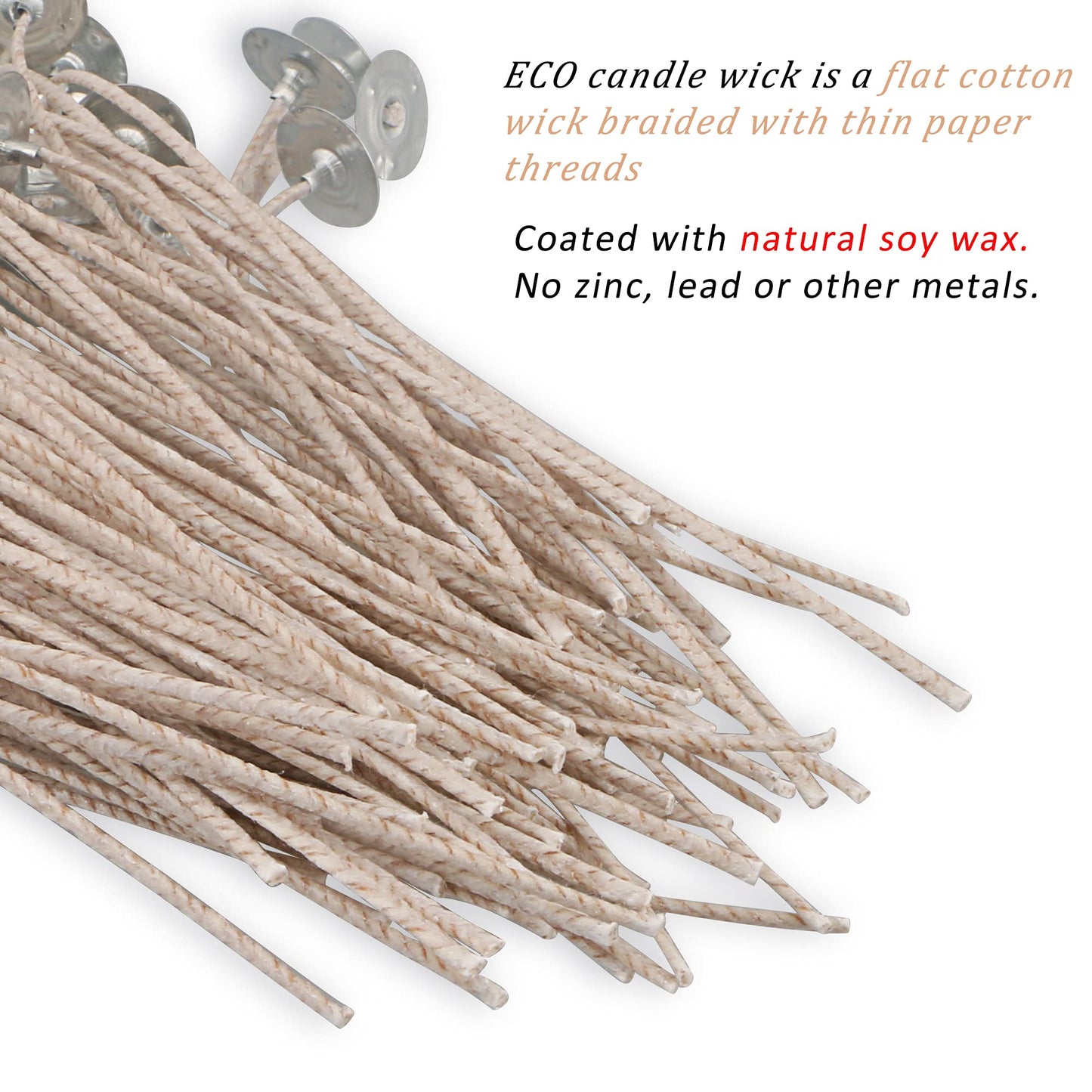 MILIVIXAY 100pcs ECO 8 Wicks for Soy Candles, 6.0inch Cotton & Paper Wicks, Pre-Waxed and Tabbed,ECO Wick for Soy Candle Making.