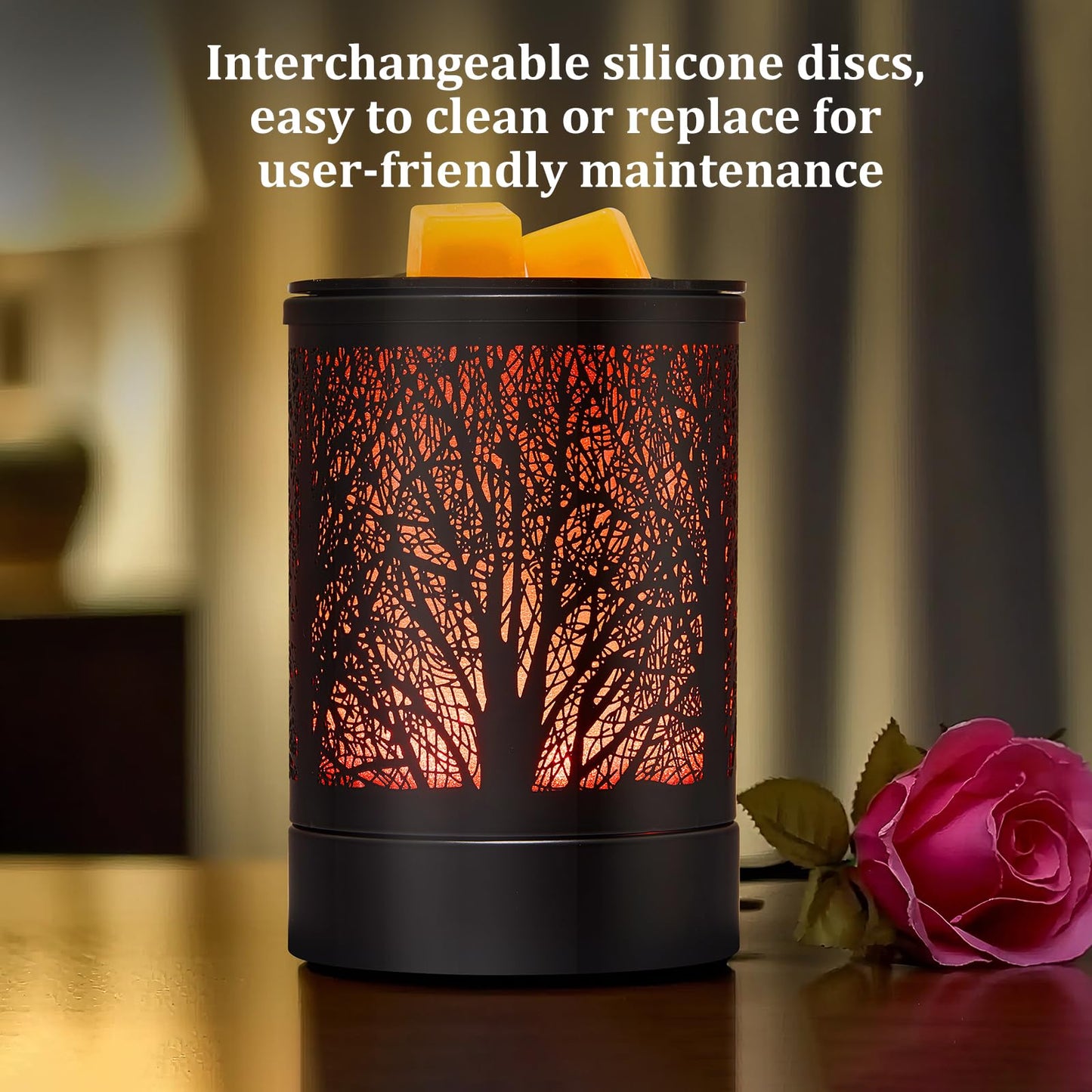 Enaroma Fragrance Wax Melts Warmer with 7 Colors LED Changing Light Classic Black Forest Design Scent Oil Candle Warmer for Home Black Forest