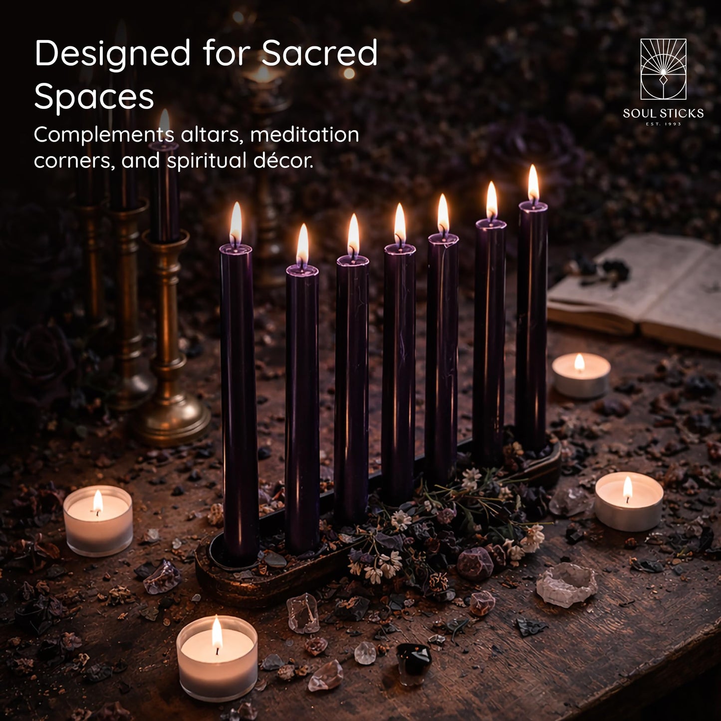 SOUL STICKS Protection Magic Spell Chime Taper Candles Deep Purple 20 Pack - Colored Unscented Chime Candles for Altar, Rituals, Ceremonies, Meditation Witchcraft Supplies, Wiccan, Candles Clearance