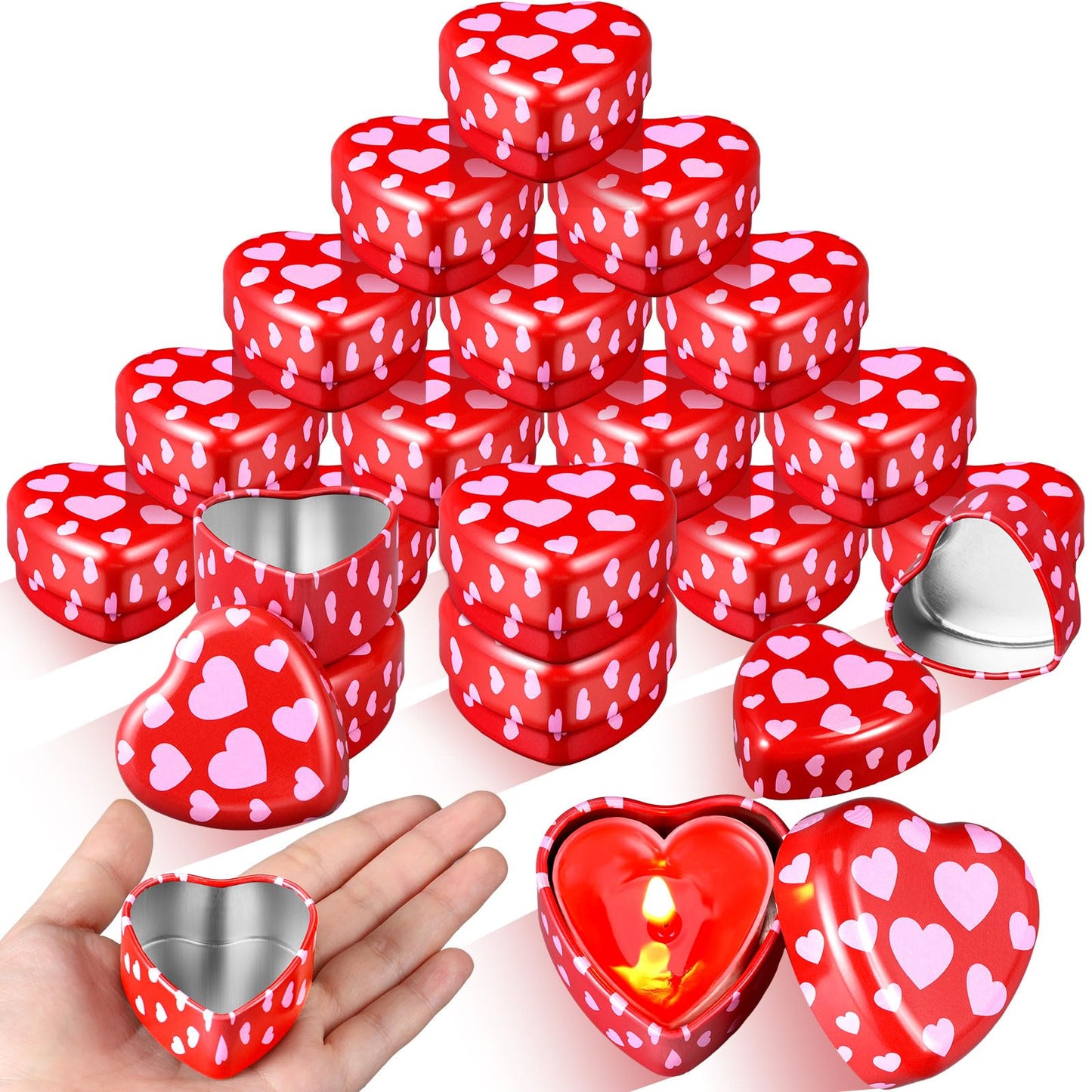 MorningRo 24 Pcs Valentine Heart Candle Tins with Lids Empty Heart Shaped Candle Jars 2 oz Containers Box for DIY Making Candles Valentine Gifts (Red)