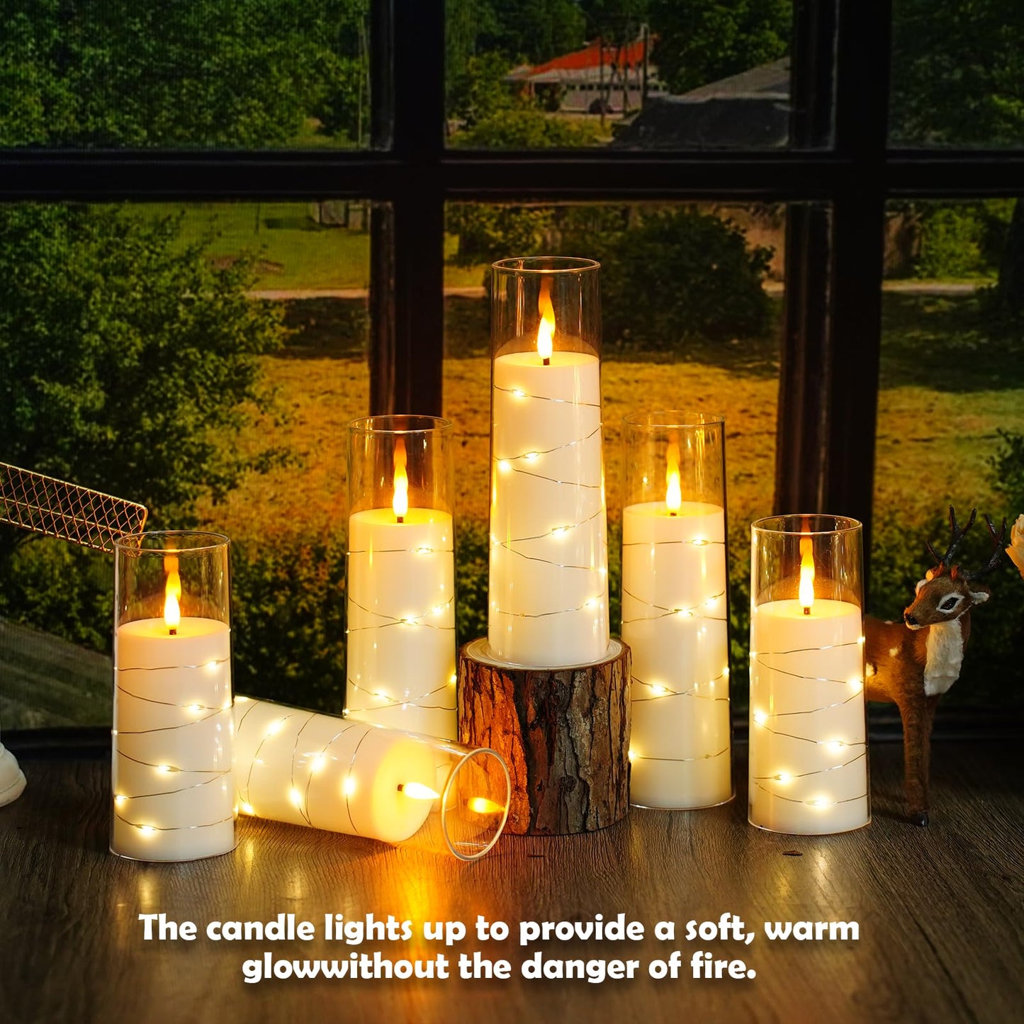 Sasigeiaa Flameless Candles with Embedded Star String - Battery Operated LED Candles, with Remote,12 White Flickering Candles for Christmas, Weddings, Home Decor & Party,(D 2.3"×H 5" 6" 7")