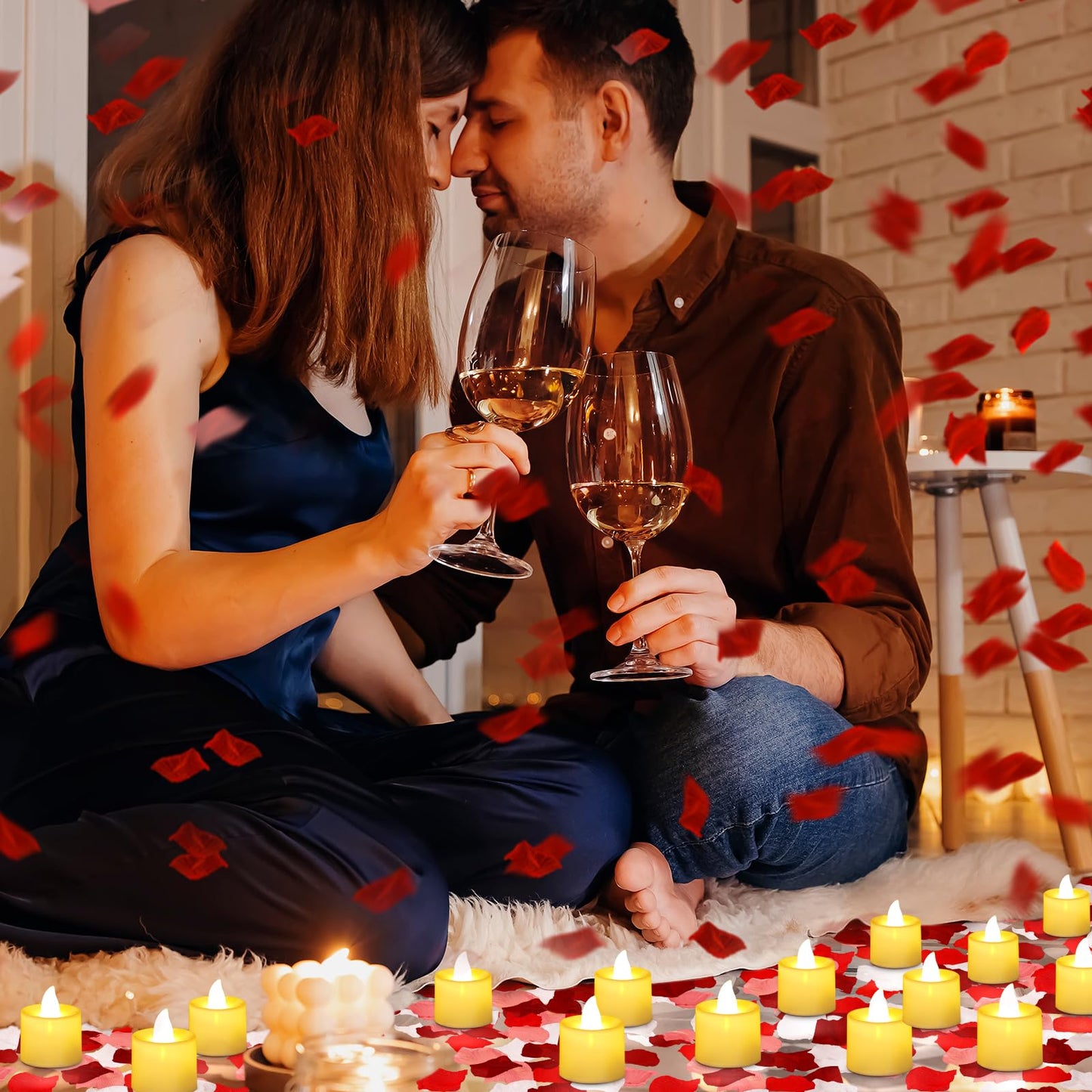 Coume 6000 Pcs Artificial Rose Petals with 72 Pcs Flameless LED Candles Romantic Decorations Fake Candles Anniversary Decorations for Valentine's Day Wedding Night(Warm White with Red Series Petal)