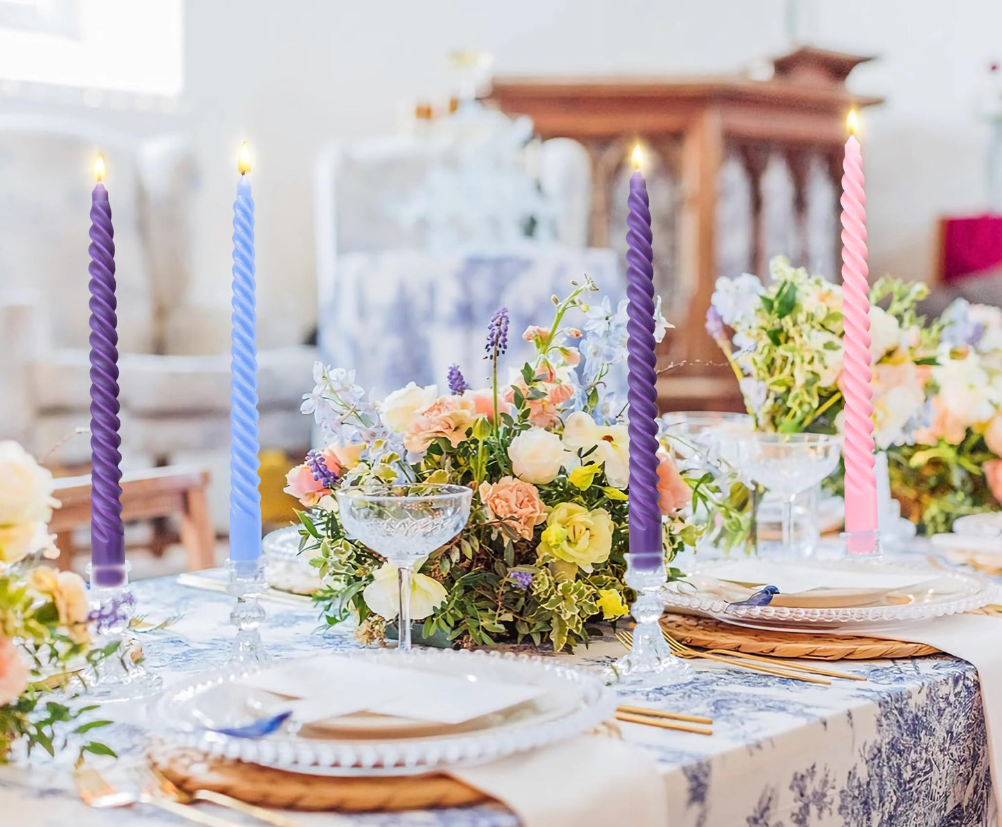 6 Pack 10 Inch Purple Spiral Taper Candles for Celebrations and Religious Ceremonies, Unscented Dripless Twisted Candlesticks for Dinner Decorative Accents Relaxation and Meditation