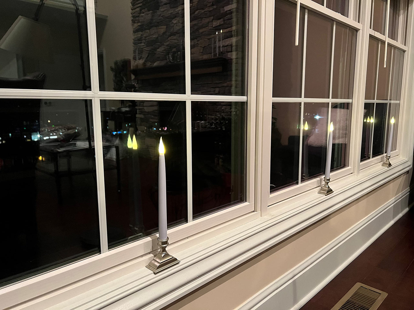 612 Vermont Battery Operated LED Window Candles with Timer, Remote Control, Warm White Flicker or Steady On, VTR1660P-4 (Pack of 4, Pewter)