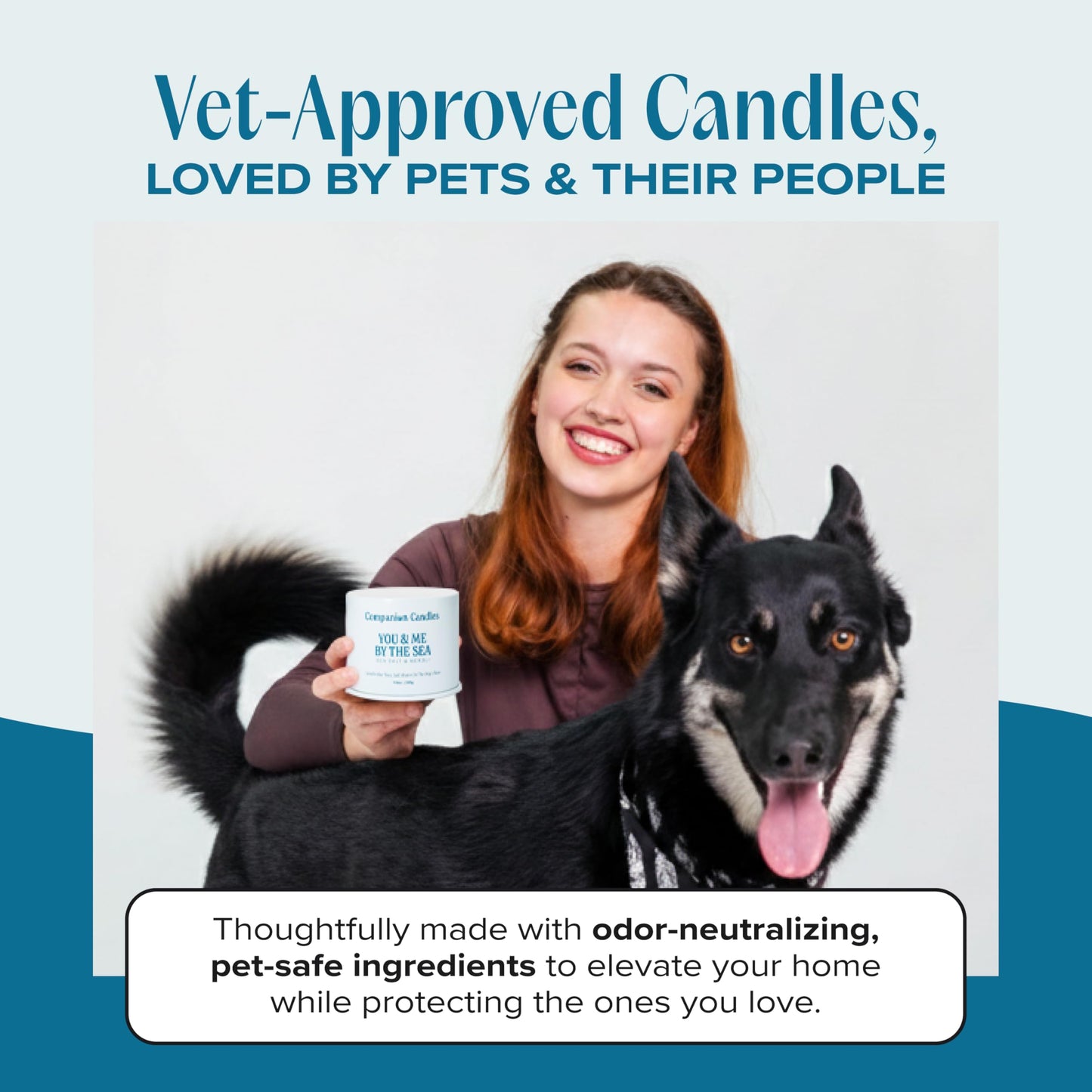 Companion Candles You & Me by the Sea Pet-Friendly Scented Candle – Sea Salt & Neroli Fragrance - Coconut Soy Wax Candle with Wooden Wick, Approx. 50-Hour Burn Time, Made in USA, 11.8 oz