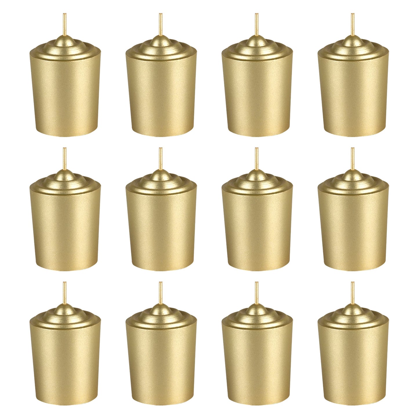 Mega Candles 12 pcs Unscented Gold Votive Candles, Hand Poured Wax Candle 15 Hours 1.5 Inch x 2.25 Inch, Home Décor, Wedding Receptions, Centerpieces, Occasions, Events, Meditations, Holders