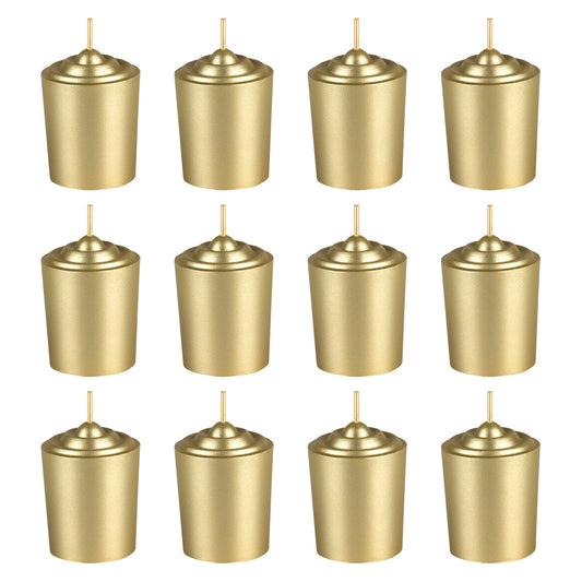 Mega Candles 12 pcs Unscented Gold Votive Candles, Hand Poured Wax Candle 15 Hours 1.5 Inch x 2.25 Inch, Home Décor, Wedding Receptions, Centerpieces, Occasions, Events, Meditations, Holders