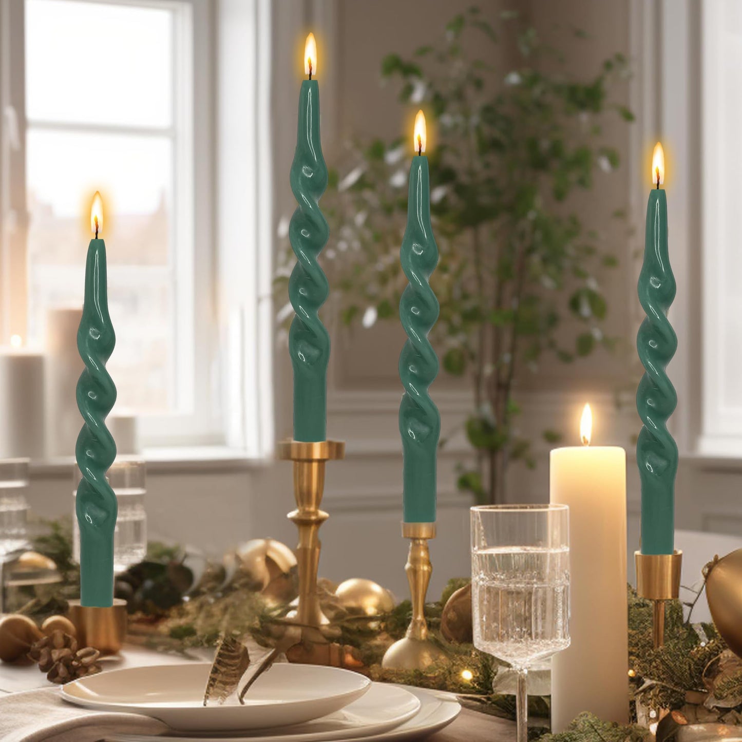 Spiral Taper Candles Green Taper Candles Smokeless Dinner Twisted Green Candlesticks Unscented Handmade Long Candle Sticks for Christmas Wedding Home Decor Special Occasions & Celebrations