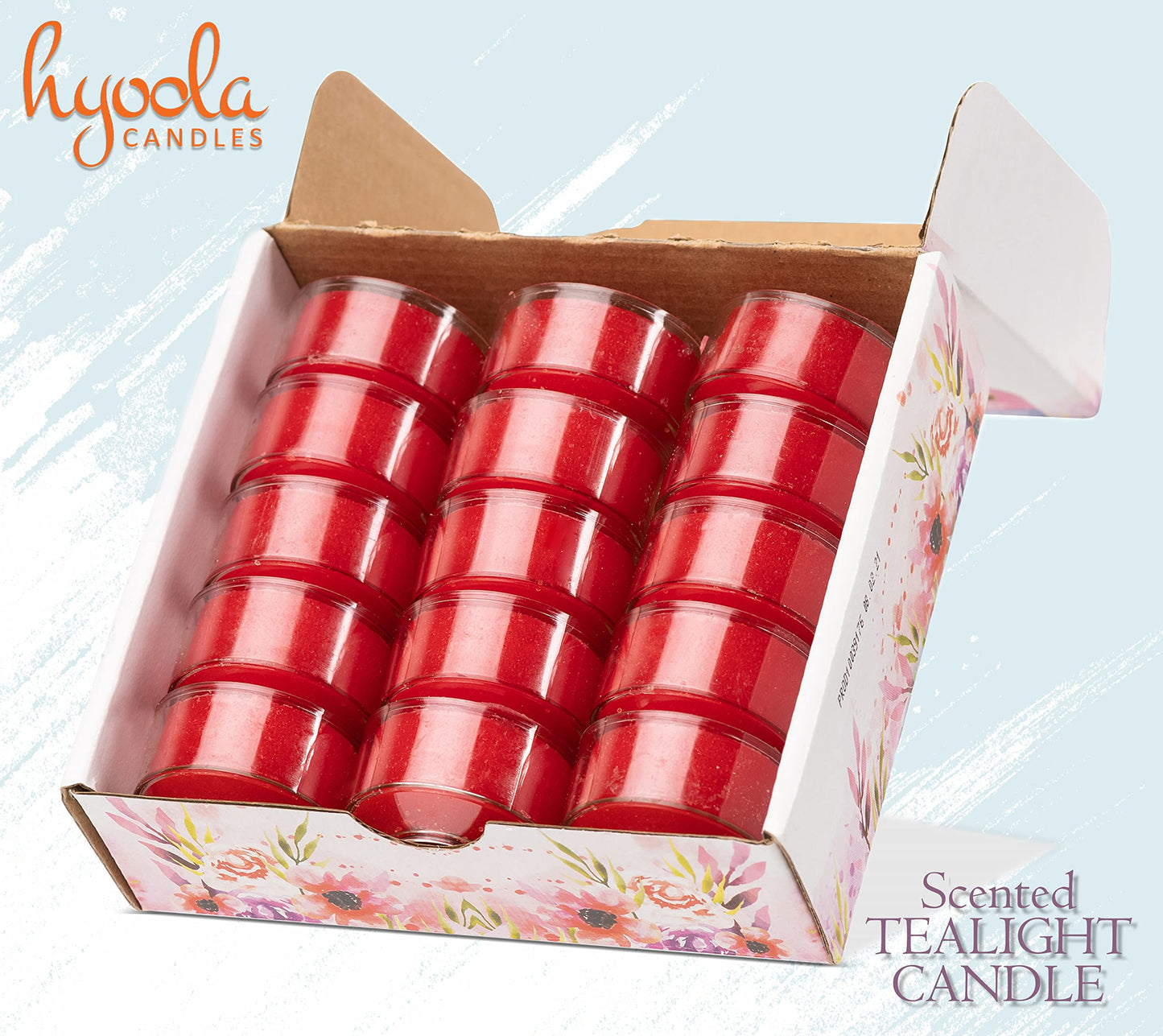 HYOOLA Scented Tealight Candles - Clear Cup - Apple Cinnamon Tealight Candles Scented - 6 Hour Burn Time - 15 Pack - European Made