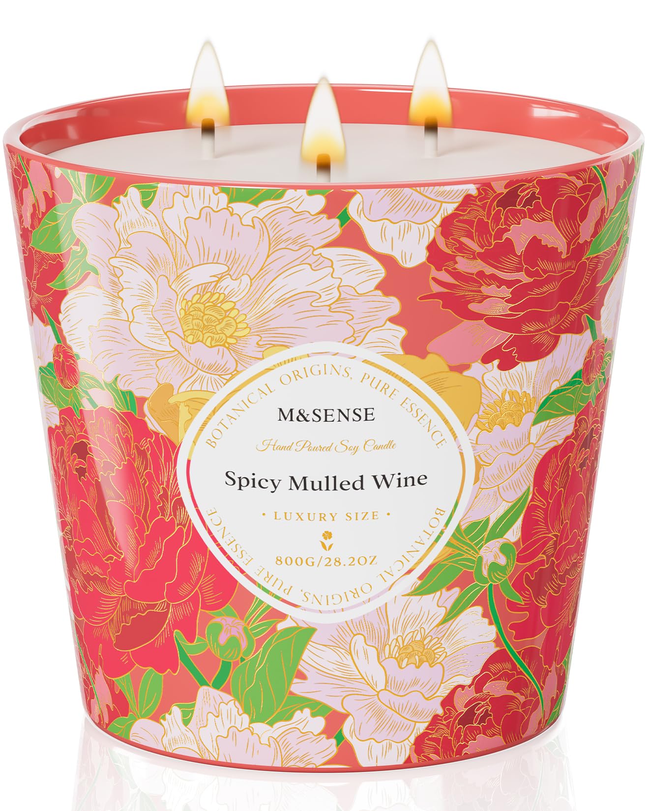M&SENSE Spicy Mulled Wine Scented Candle, 28.2oz 3 Wick Natural Soy Wax Large Candles, Long Lasting Clean Slow Burning No Toxic Décor for Home Relaxation, Romantic Dates & Gift-Giving