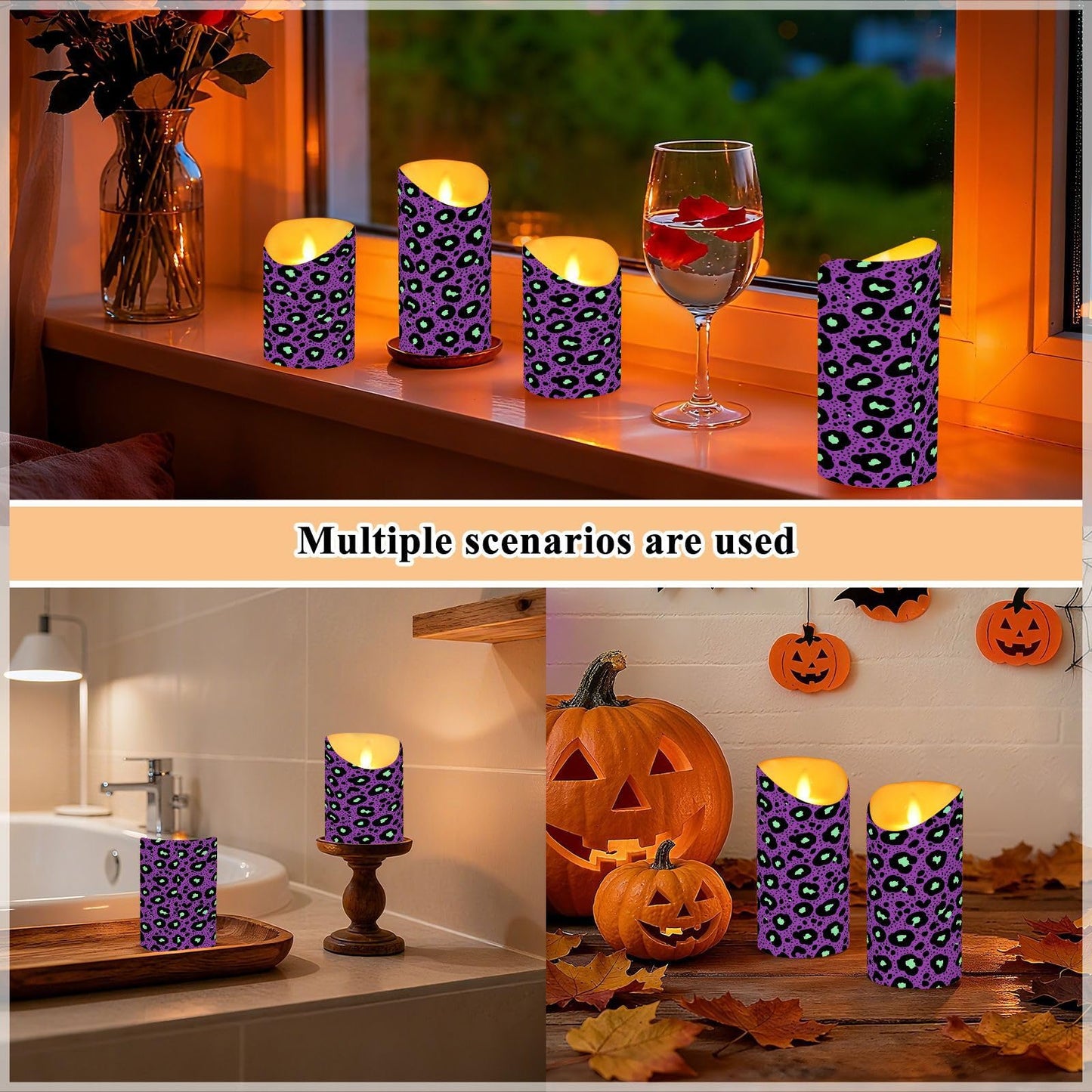 Gravopti Leopard 2 Pack Flameless LED Pillar Candles with Remote & Timer, Battery Operated, Flickering Wax Candle for Wedding, Romantic Home & Party Decor
