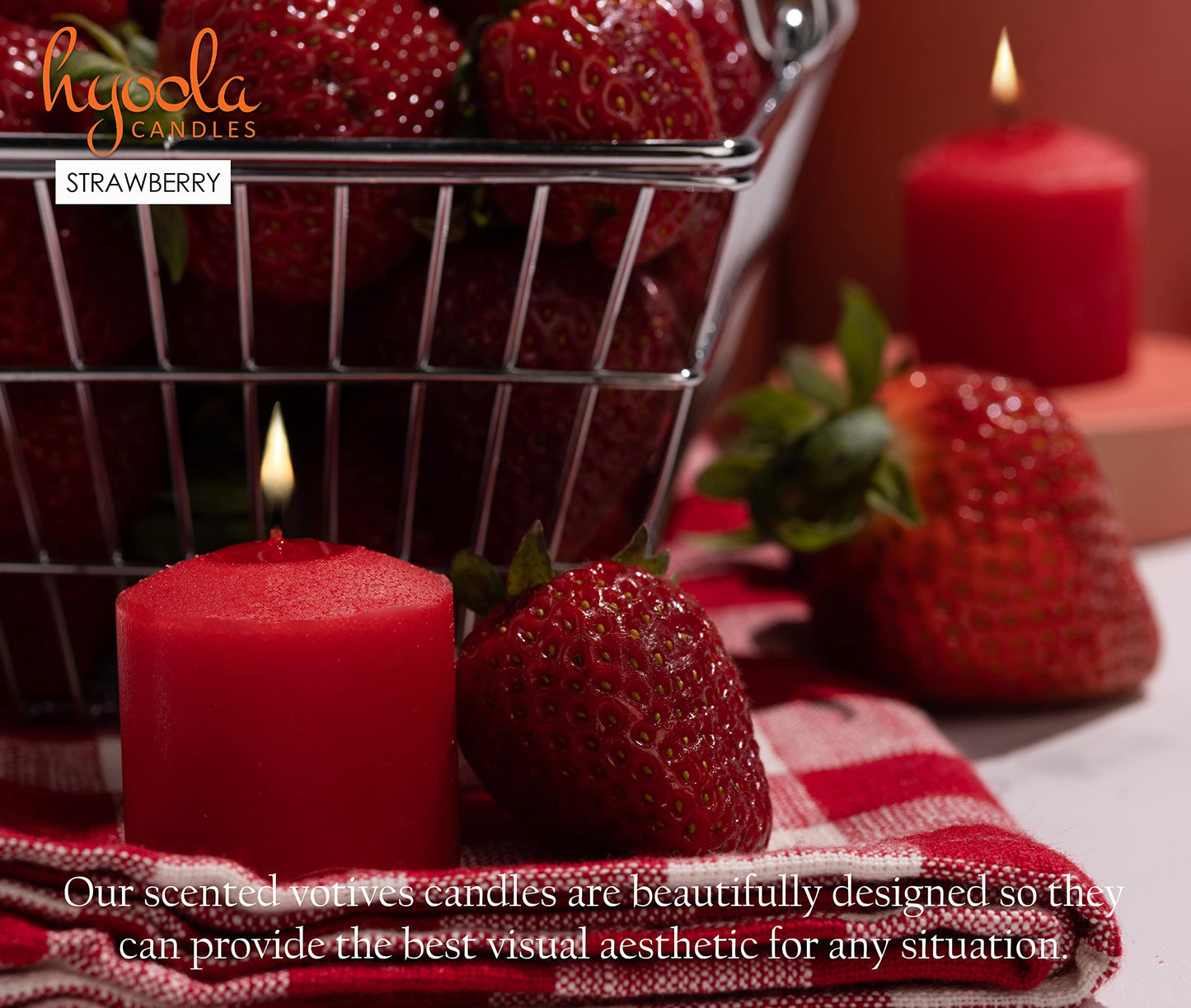 HYOOLA Scented Votive Candles - Strawberry Votive Candles -12 Hour Burn Time - 9 Pack - European Made