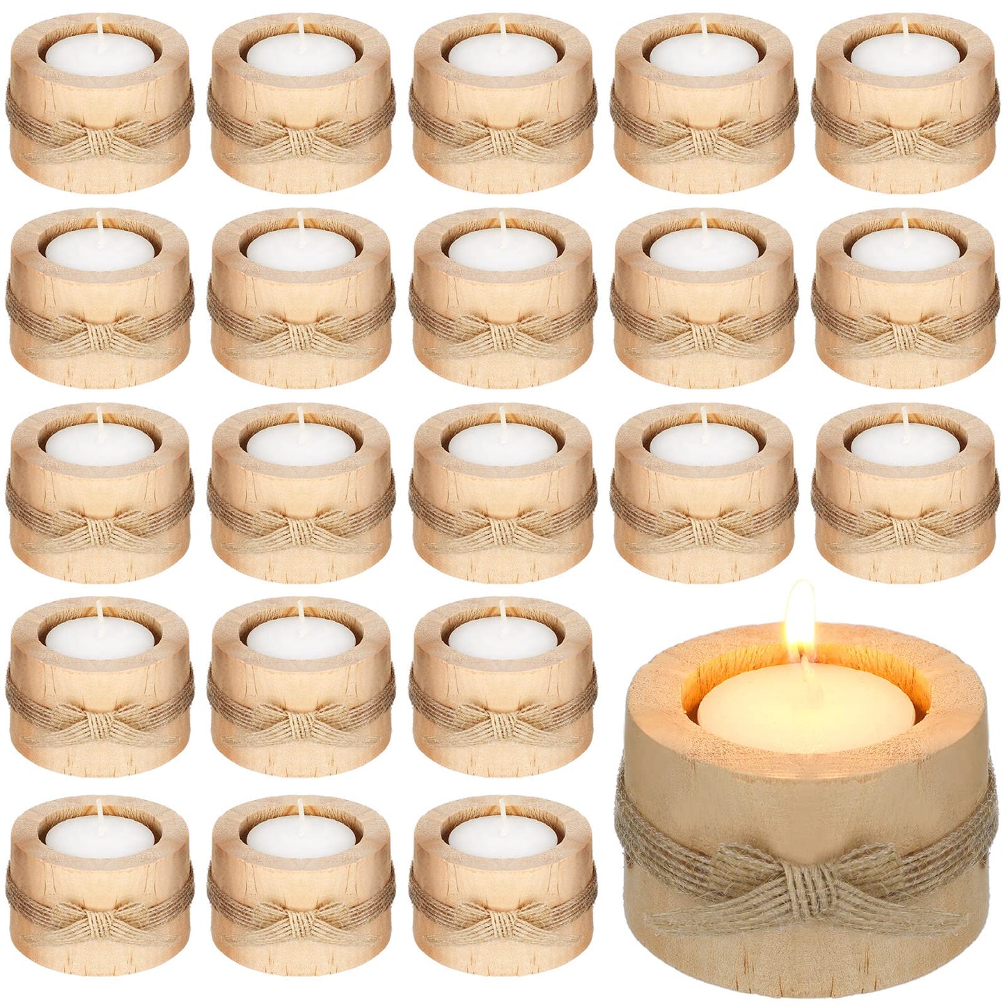 Wooden Tealight Candle Holder and Candles Handmade Votive Tea Light Candles for Rustic Wedding Baby Shower Favors Party Table Centerpieces Birthday Decoration (50 Pcs)