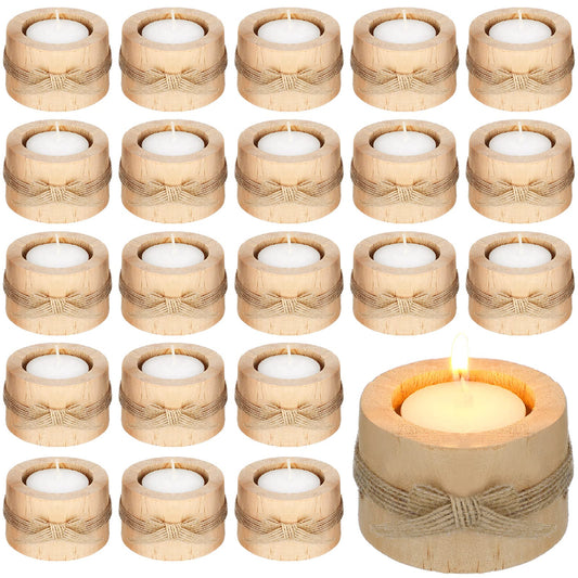 Wooden Tealight Candle Holder and Candles Handmade Votive Tea Light Candles for Rustic Wedding Baby Shower Favors Party Table Centerpieces Birthday Decoration (50 Pcs)