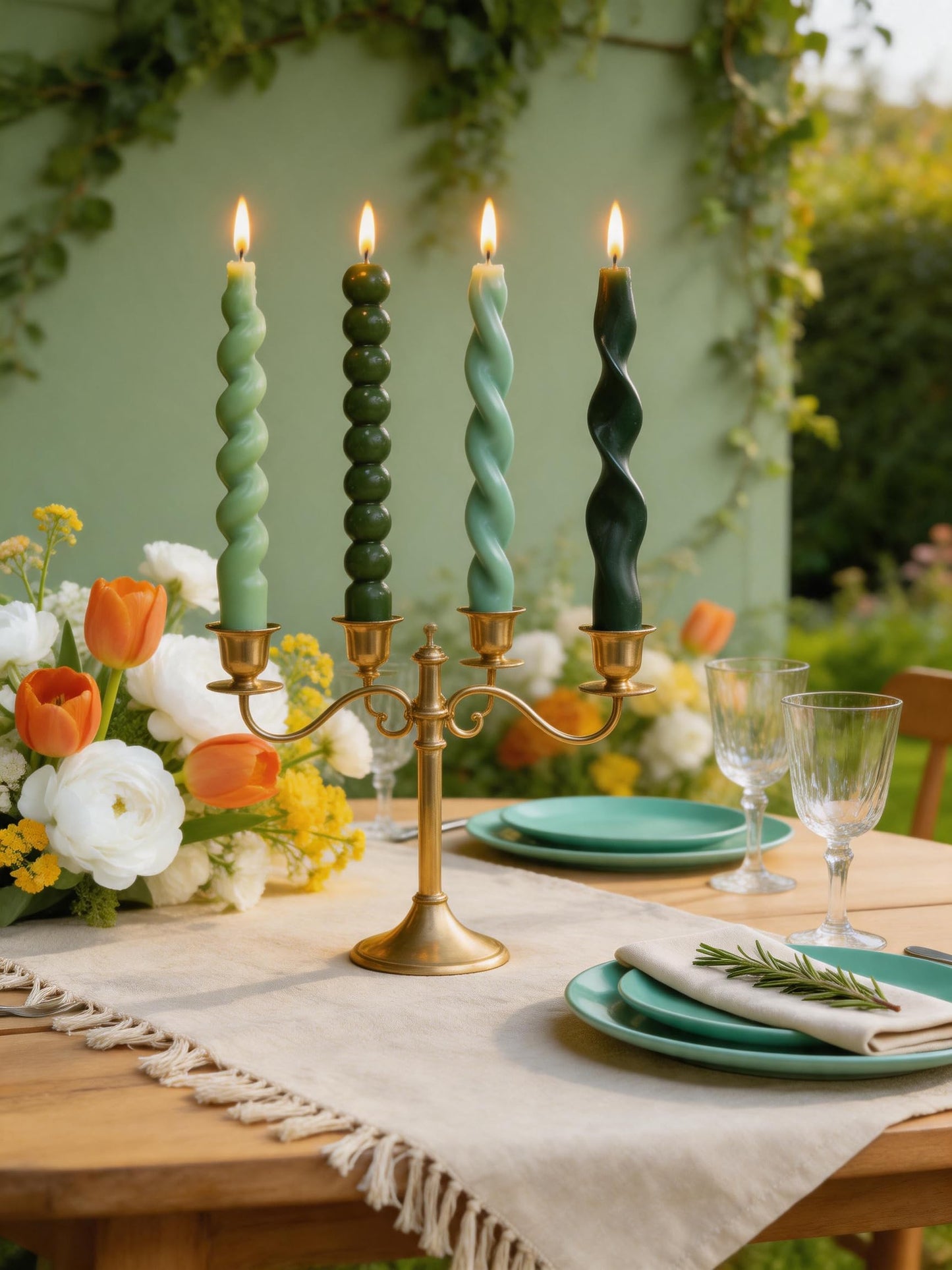 Green Spiral Taper Candles Short Candle Sticks Unscented Smokeless Twisted Candlesticks for Wedding Table Decor Holiday Dinner Party-7.5inch-12pack