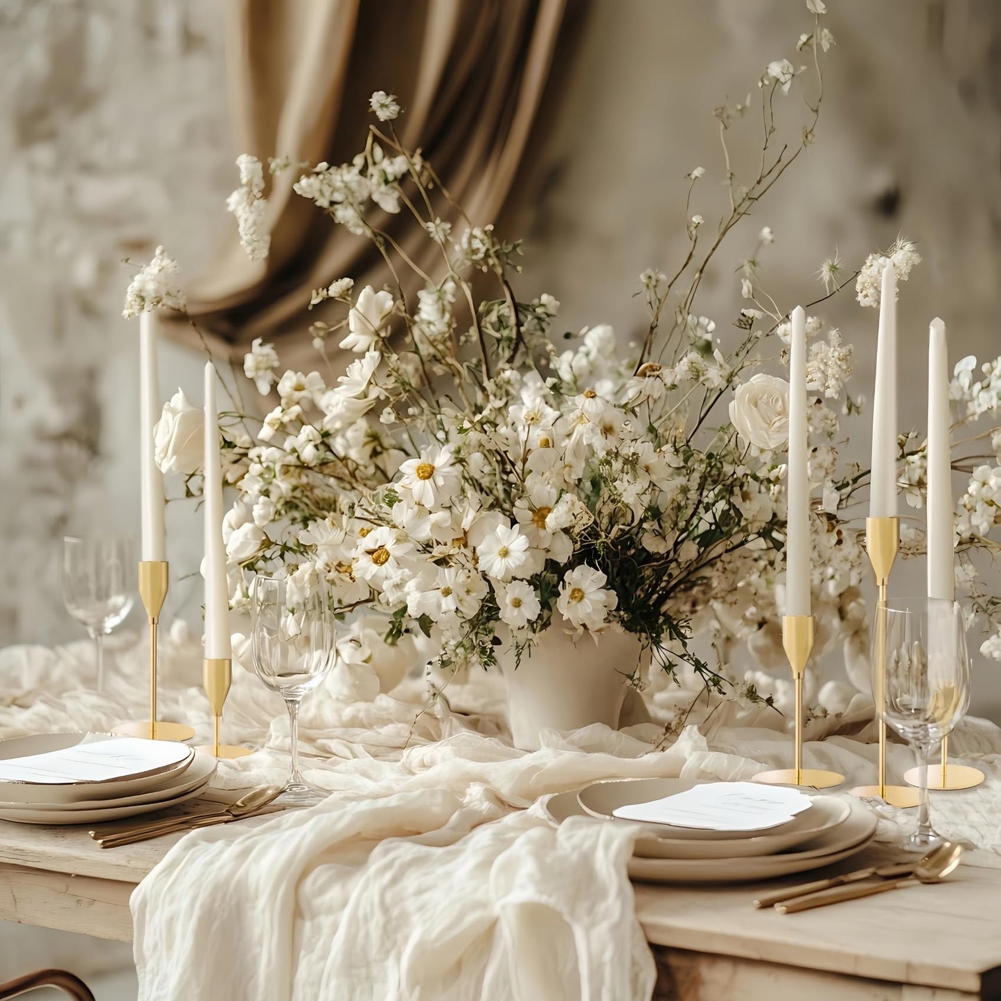 ECHFSM French Gold Taper Candle Holders for Wedding Table Centerpiece,Tall Taper Candlestick Holders Bulk Set of 6,Metal Candle Stick Holders for Dinning or Mantel Centerpiece,Party Home Decor