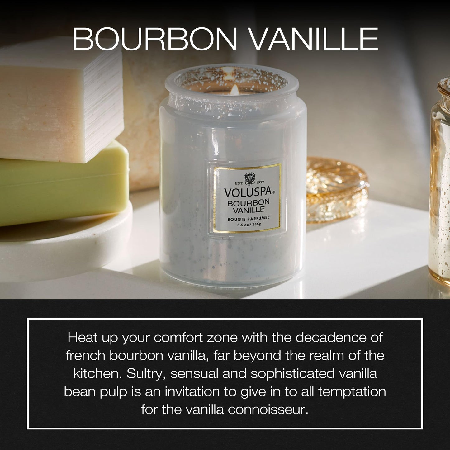 Voluspa Bourbon Vanille, Small Candle Jar, 5.5 Ounces, 50 Hour Burn Time, Coconut Wax for Clean Burning, Handcrafted in the USA
