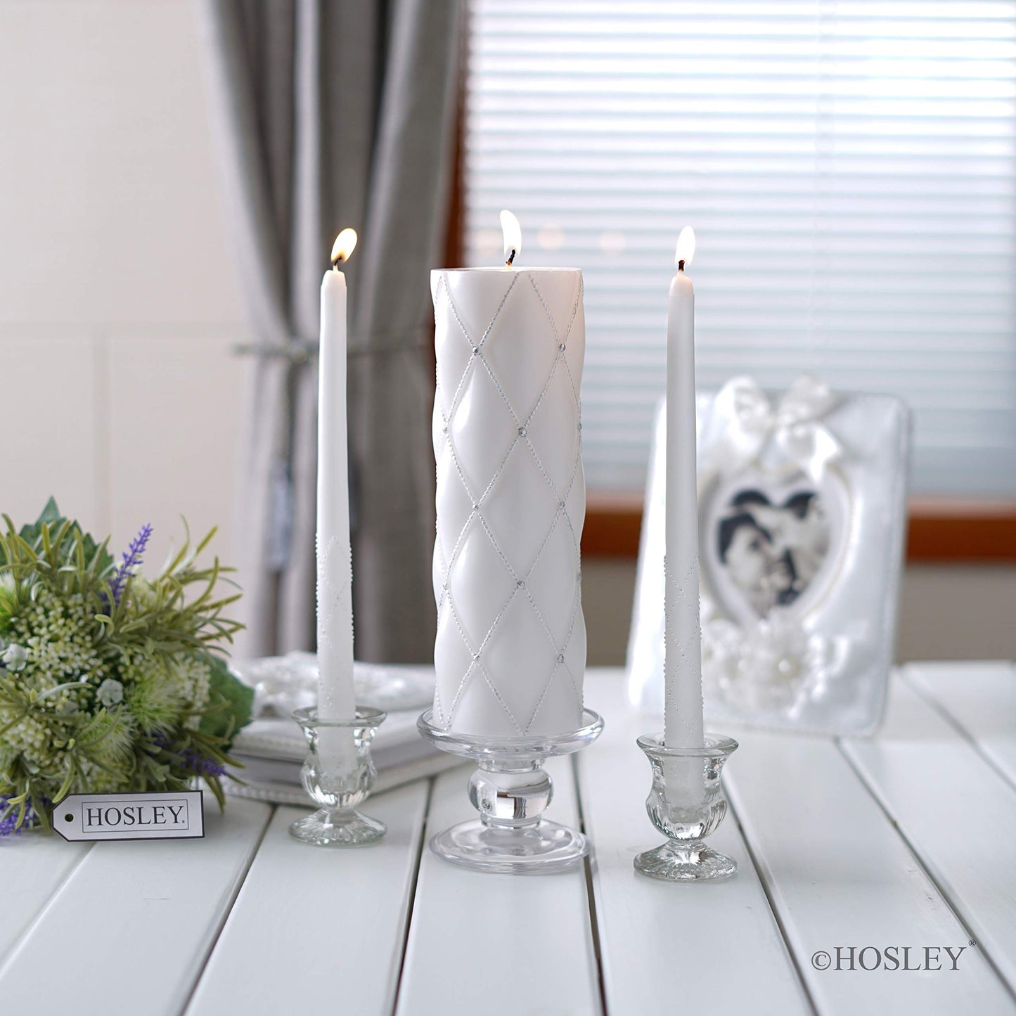 Hosley Gold Metal Unity Candle Holder Bundle with 11.5" High White Wedding Unity Candle Set, Great for Weddings Party Special Events and Emergency Lighting