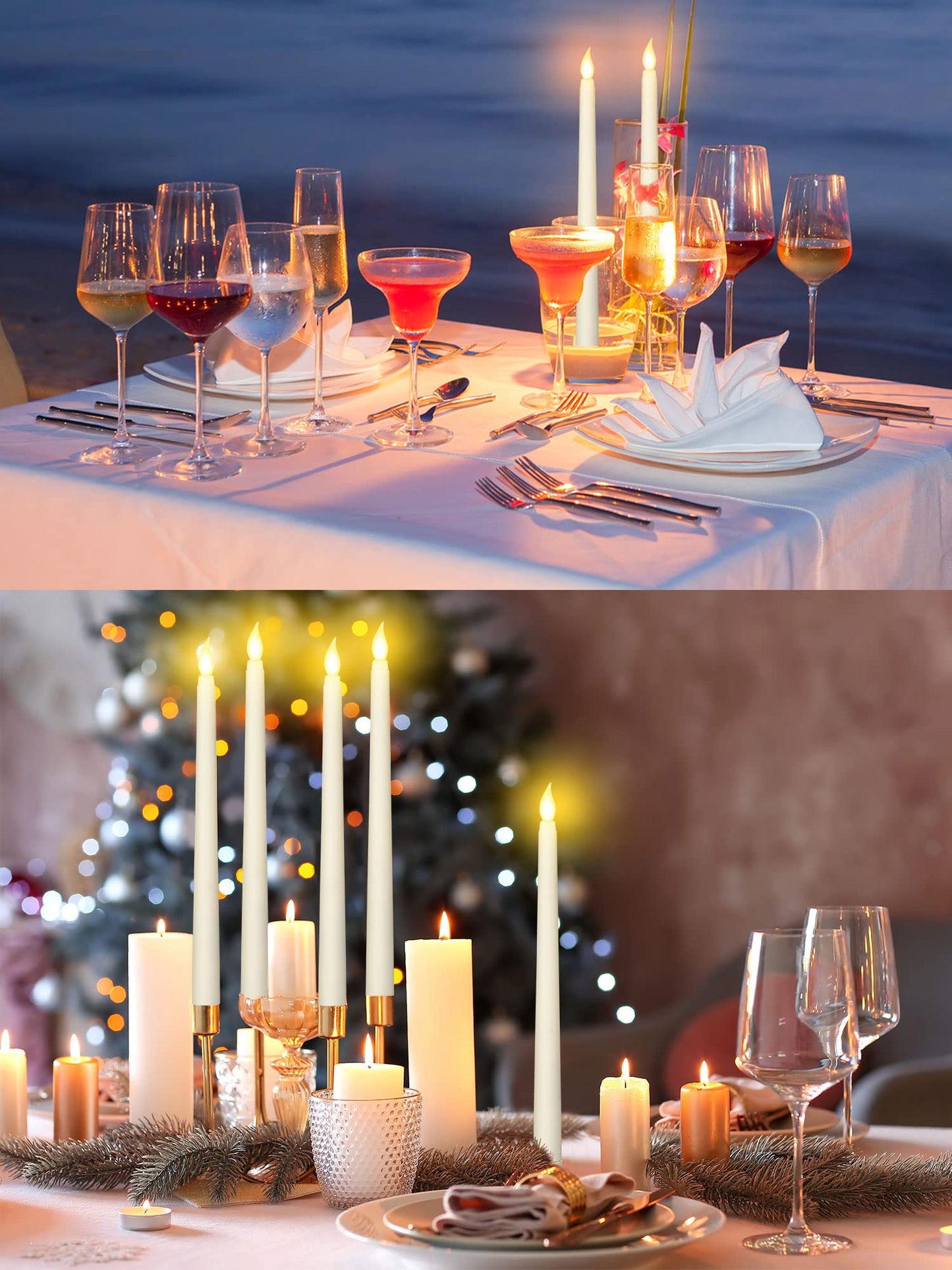 Retisee 220 Pcs 11 Inch Flameless Taper Candles LED Candles Bulk Battery Operated Taper Candle Flickering LED Candlesticks for Valentines Birthday Wedding Party Decor (Classic Style,Ivory)