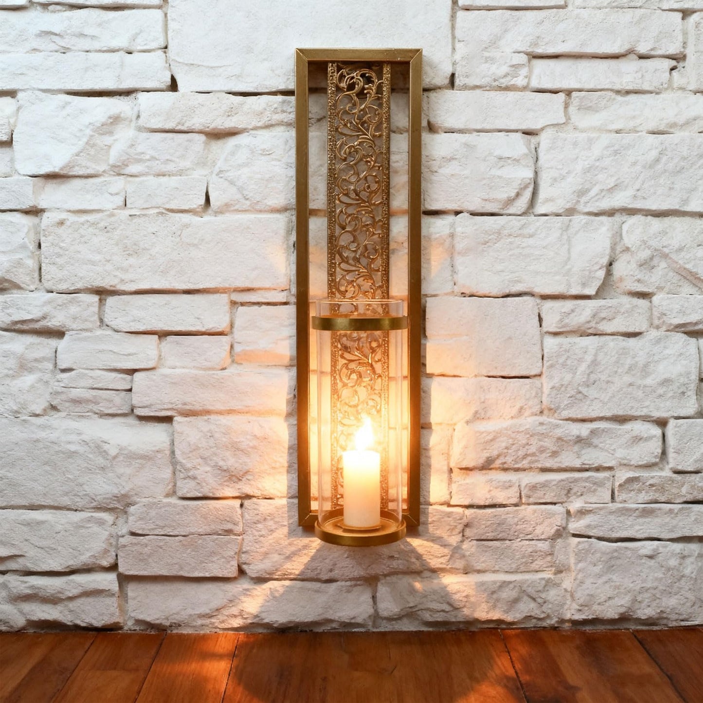 YUEHISY 2pcs Wall Candle Sconces, Wall Mounted Holders with Transparent Glass, Easy Installation, for Living Room Bedroom Bathroom Decor (Gold)