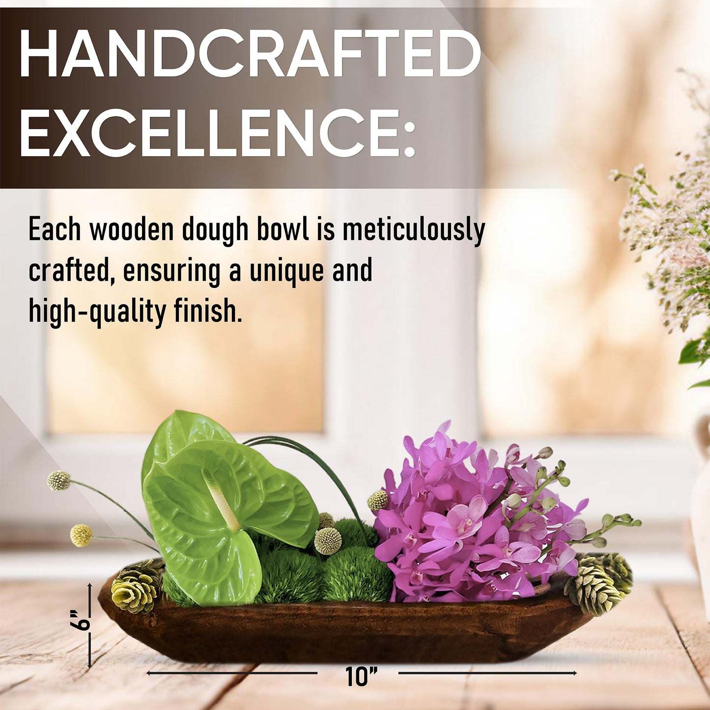 Dough Bowl Candle Company - 2-Pack 10x6 Wooden Dough Bowls for Decorative Dining Table Centerpiece, Candle Making, Versatile Wood Bread Bowl, Serving Tray, Handcrafted Rustic Home Décor