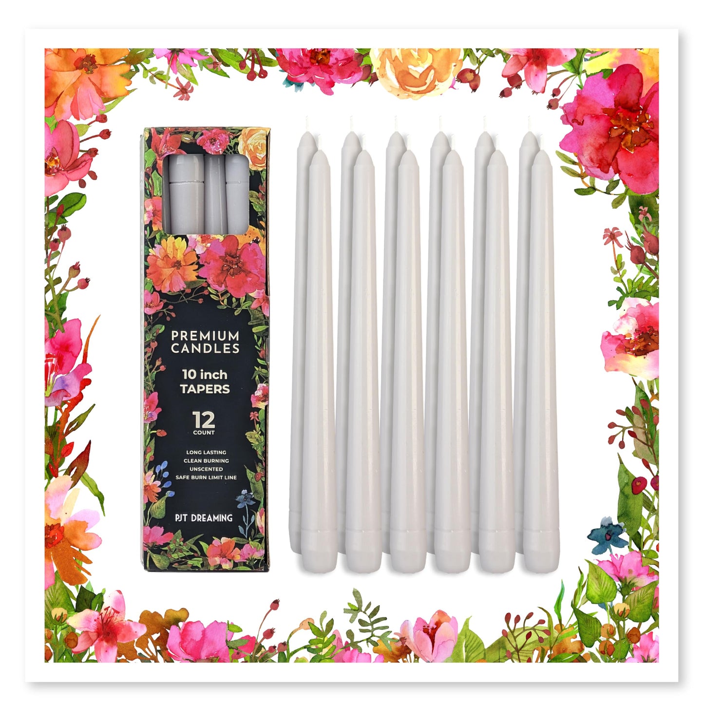Cement Gray Candles 10 Inch, 12 Pack - Unscented Dripless Dinner Candles, 7 Hour Burn Time, Premium Solid Wax Candlesticks for Weddings, Parties, Events & Home Decor