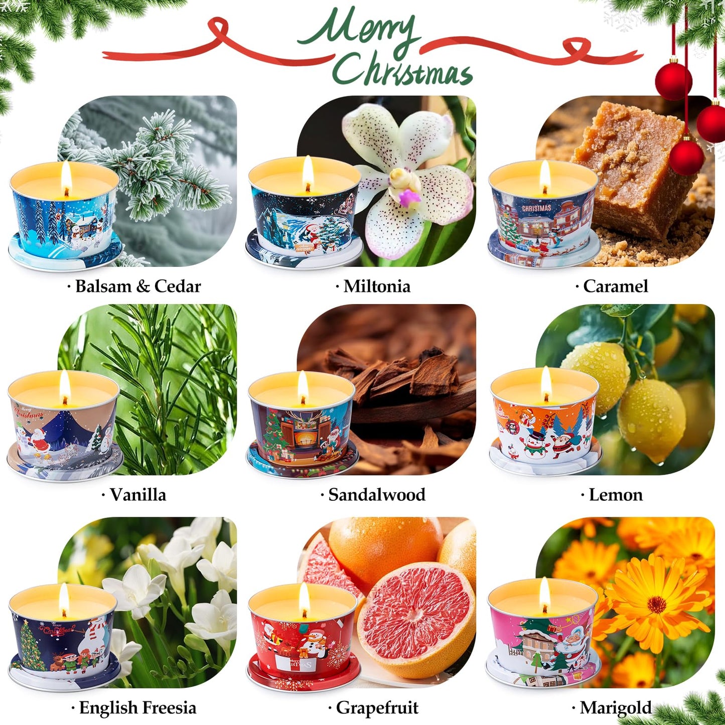 HOFOGOTOWIN 18 Pack Scented Candle Sets | Merry Christmas Aromatherapy Traverl Jar Candles | Soy Wax Candle Sets with 10% Essential Oils for Home and Travel |Gift Sets for Christmas Women