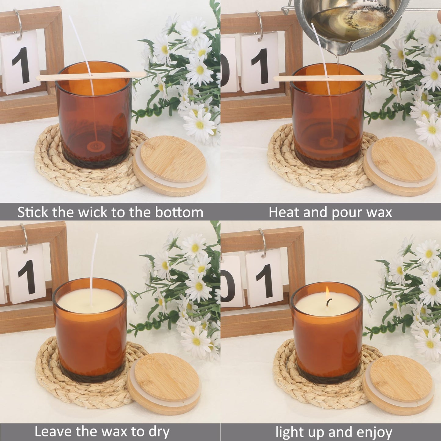 MILIVIXAY 12 Pack 10 OZ Amber Thick Glass Candle Jars with Lids - Bulk Empty Candle Jar for Making Candles - Spice, Powder Containers.