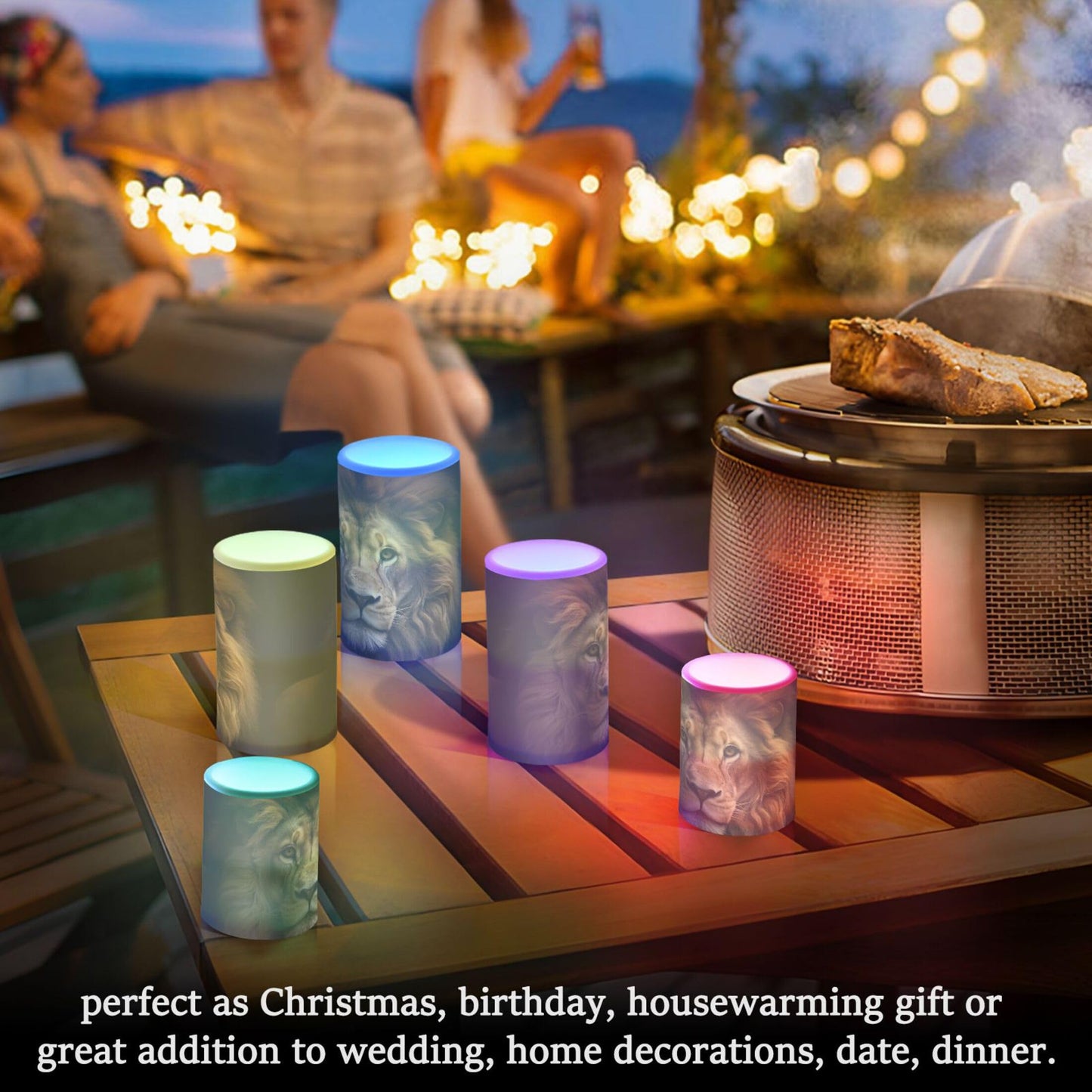VEKELEE Lion King Flameless Candles, 2 PCS Battery Operated LED Candles with Timer Remote Control Flickering Pillar Candle for Home Holiday Party Decoration