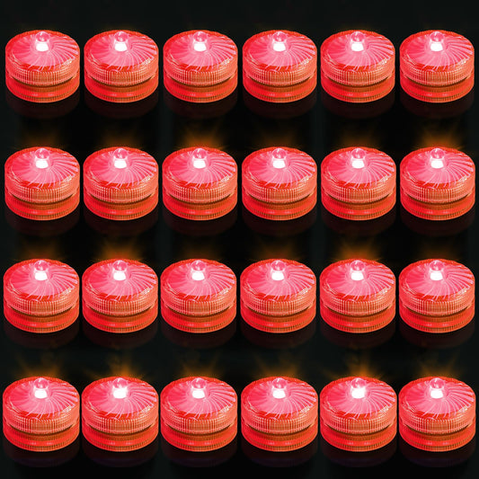 Mini Submersible LED Light, 24pcs Red Waterproof Flameless Candles Tealights, Underwater Batteery Powered Tea Lights for Wedding Home Vase Festival Party Decoration