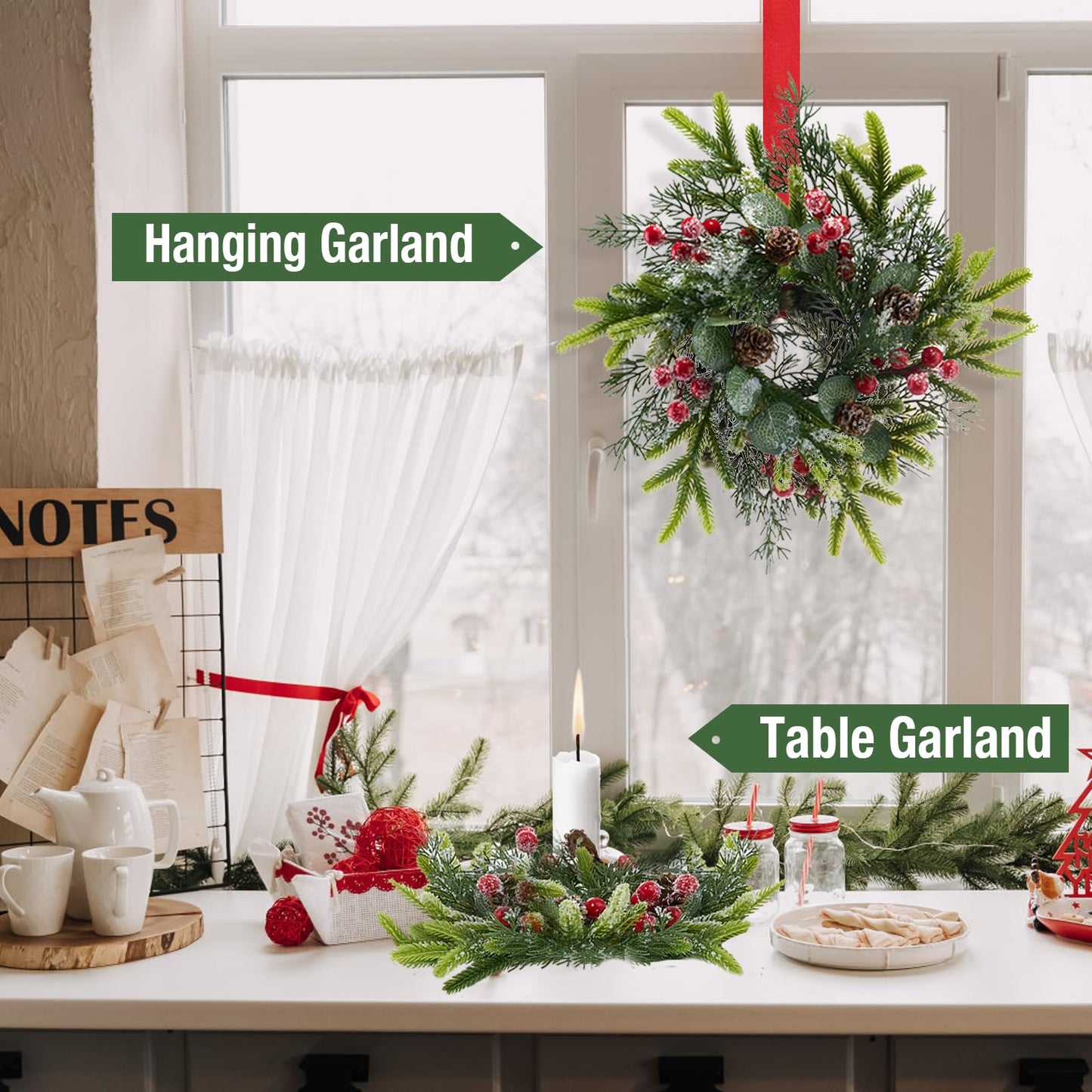 Tupetcs 9.8inch Christmas Wreath, 4Pcs Small Christmas Wreath Decorations for Home Front Door Porch Table Centerpieces Candle Rings Wall Window Cabinets Farmhouse Decorations