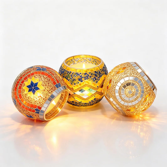 Maimeili Vintage Mosaic Glass Romantic Stained Votive Scented Candle Holder Base Tealight Candles Elegant Home Table Decor(NO Candles) for Wedding Party Christmas Church
