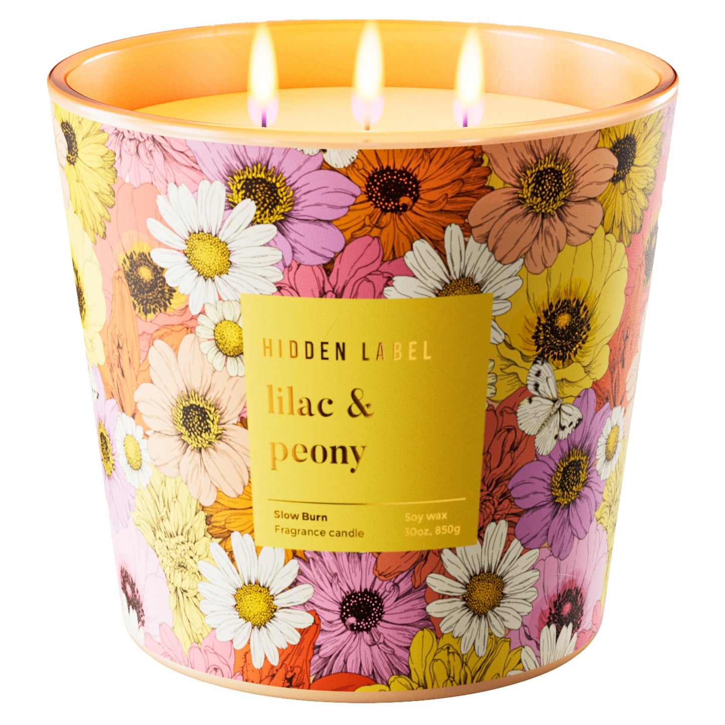 Lilac & Peony Scented Candle, 30oz Large 3 Wick Soy Candle for Home, 100 Hours Long Burning Highly Scented Candles, Luxury Glass Jar Candle, Gifts for Women, Mother's Day, Home Decor