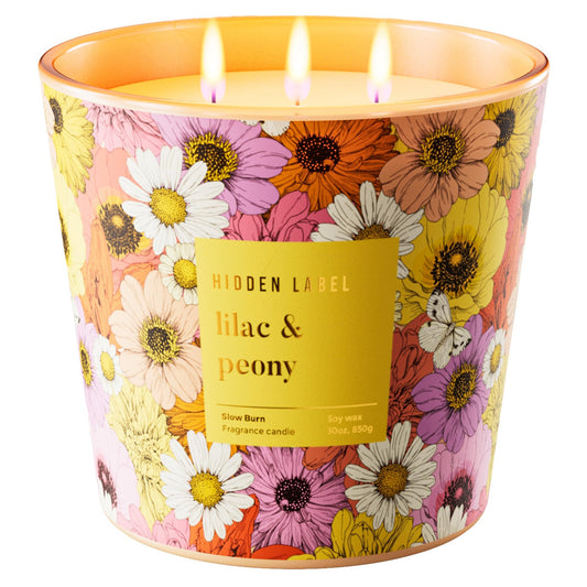 Lilac & Peony Scented Candle, 30oz Large 3 Wick Soy Candle for Home, 100 Hours Long Burning Highly Scented Candles, Luxury Glass Jar Candle, Gifts for Women, Mother's Day, Home Decor