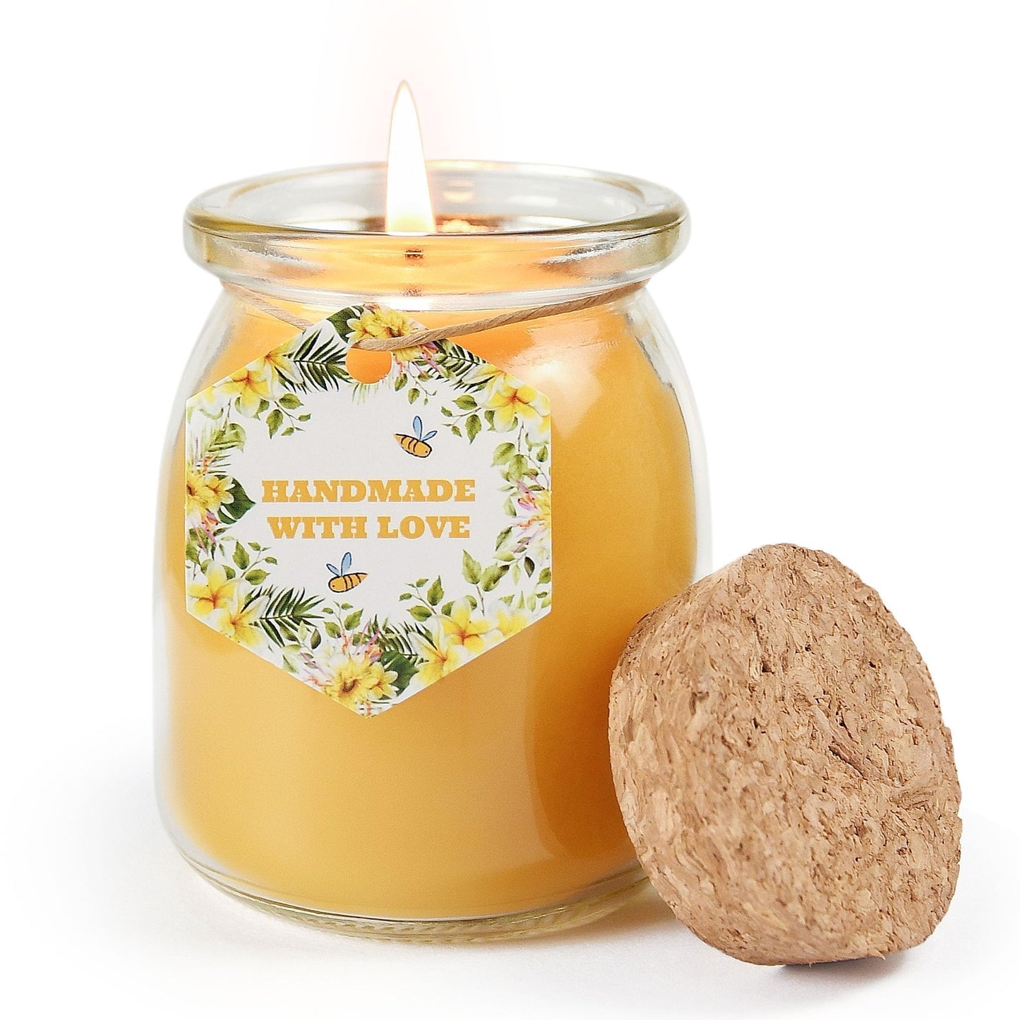 Natural Beewaxs Candles, Unscented Beewaxs Candles in Glass Cup, 6.8oz 32 Hours Long Lasting, Pure Cotton Wick and Stress Relief, Home Gifts（Yellow,1pcs）