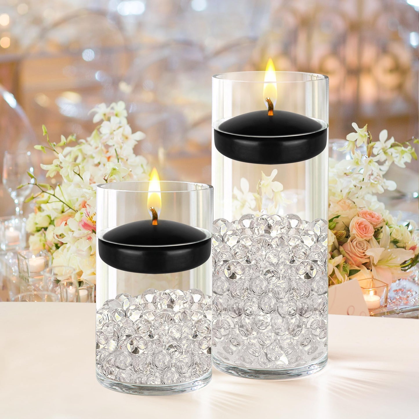 Mega Candles 4 pcs Unscented Black Floating Candles, Hand Poured Wax Candle 3 Inch Diameter, Home Décor, Wedding Receptions, Occasions, Festivities, Events, Meditations, Tranquility, Spa