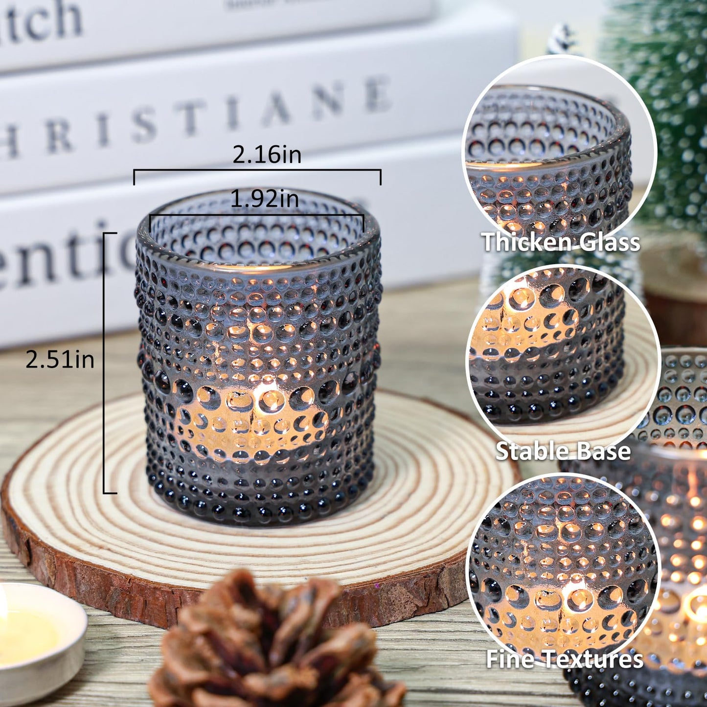 SUPMIND 24 Pcs Votive Candle Holders, Glass Holders Bulk for Table Centerpiece, Tea Lights Candle Holders for Wedding Shower, Party and Home Decor Dark Blue