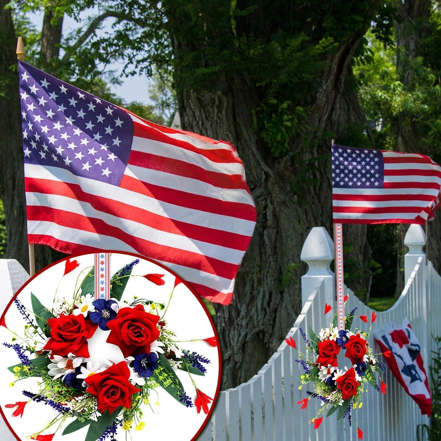 6 Pcs 4th of July Red White and Blue Candle Rings Wreath 3 Inch Patriotic Candle Rings Mini Wreath American Independence Day Rings Wreaths for Table Window Door Decor