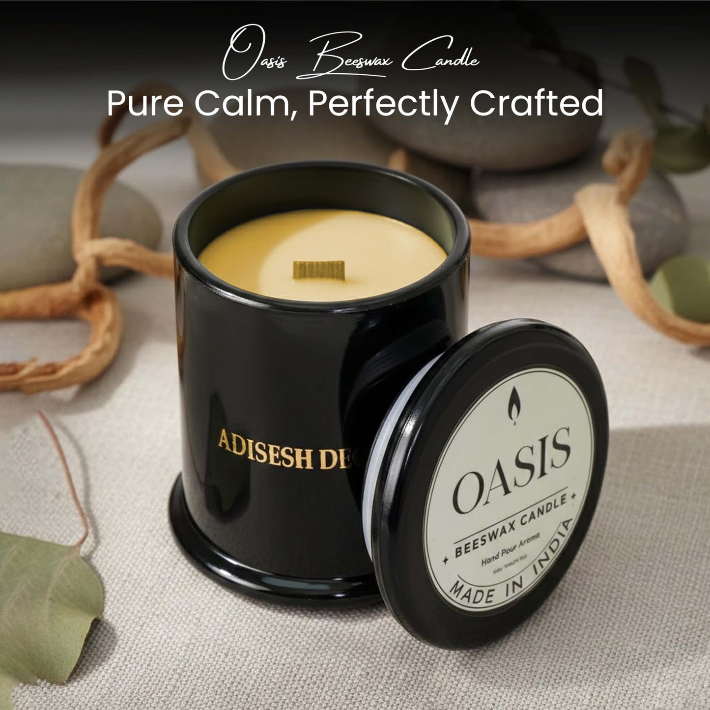 Adisesh Decor Long-Lasting Oasis Bees Wax Candle | Scented Candles for Home Decoration | 70+ Hour Burn Time Hand-Poured in Glass Jar | A Clean, Fresh, and Revitalizing Fragrance of Greenery
