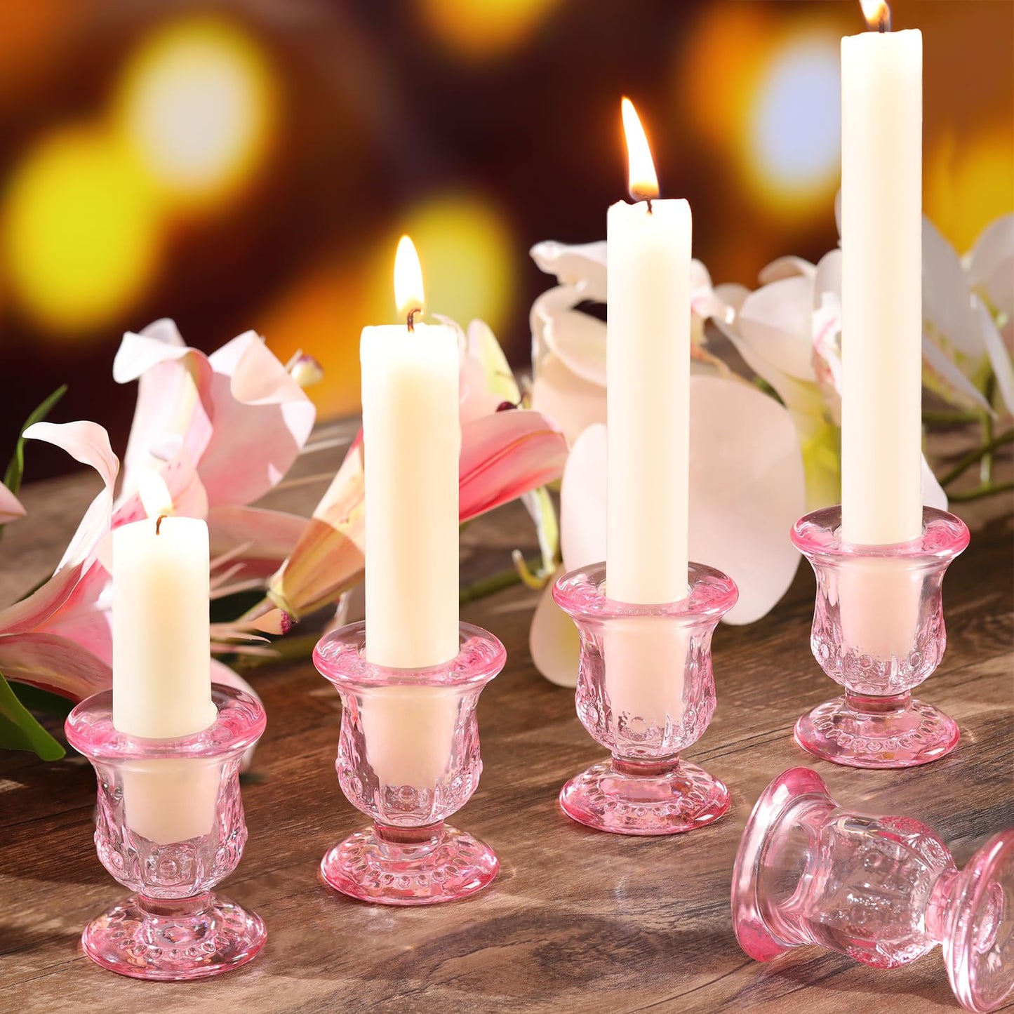 sunnyfuture 10pcs Pink Candlestick Holders, Glass Taper Candle Holders for Table Centerpiece Decor, Wedding, Valentine's Day, Mother's Day, Party Gift