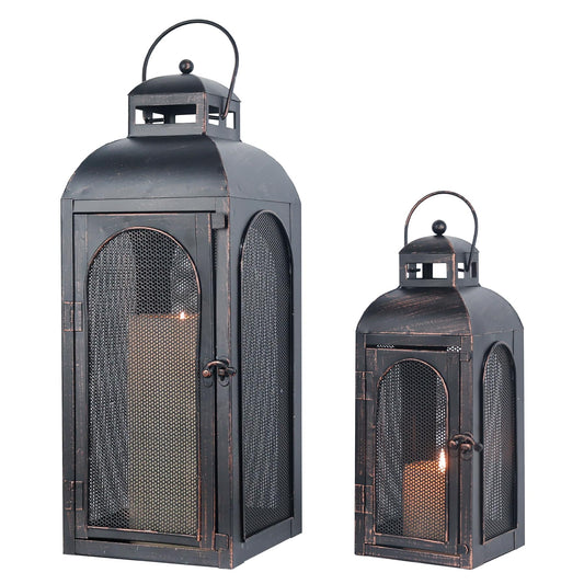 DECORKEY Luxury Lantern Decorative Outdoor & Indoor, Set of 2 (19’’&13’’) Metal Candle Lanterns Decor, Vintage Hanging Candle Holder for Front Porch Patio Wedding Farmhouse Home, Christmas Decorations