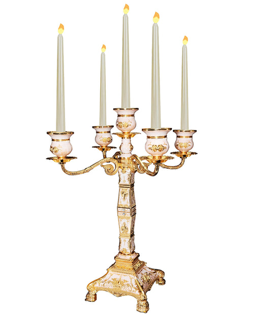RosyLine Metal Candelabra 17" Height, Candle Holder with 5 Arms,Antique Bronze Furnish Candle Holder, Centerpiece for Home Decro,Wedding Event, Party,1 Pack (Golden)