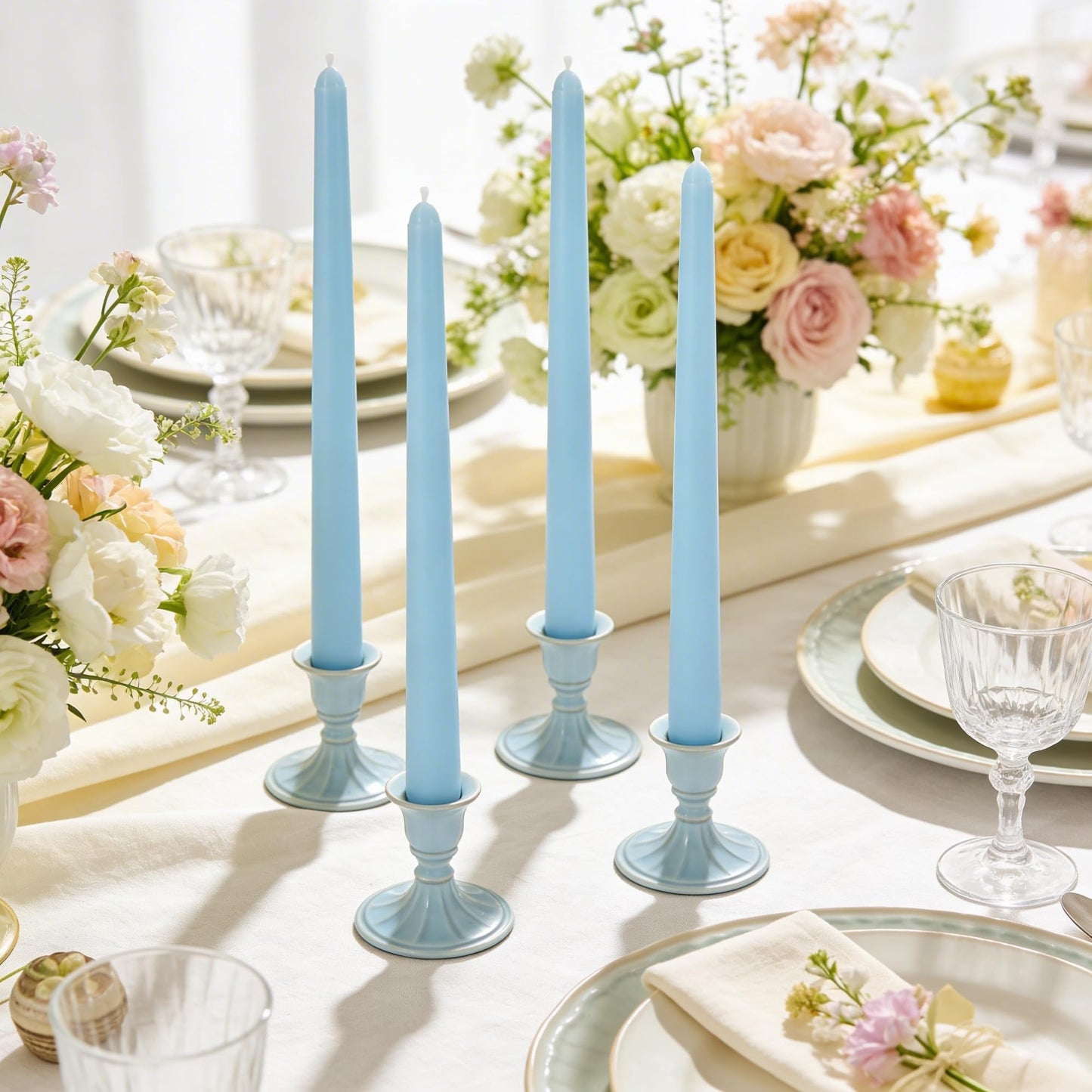 Viyffo Taper Candles, 10 Inch, 12 Pack, Sky Blue – Unscented, Dripless & Smokeless Design, Up to 8 Hour Burn – Long Tall Taper Candlesticks for Wedding, Dinner & Home Decor