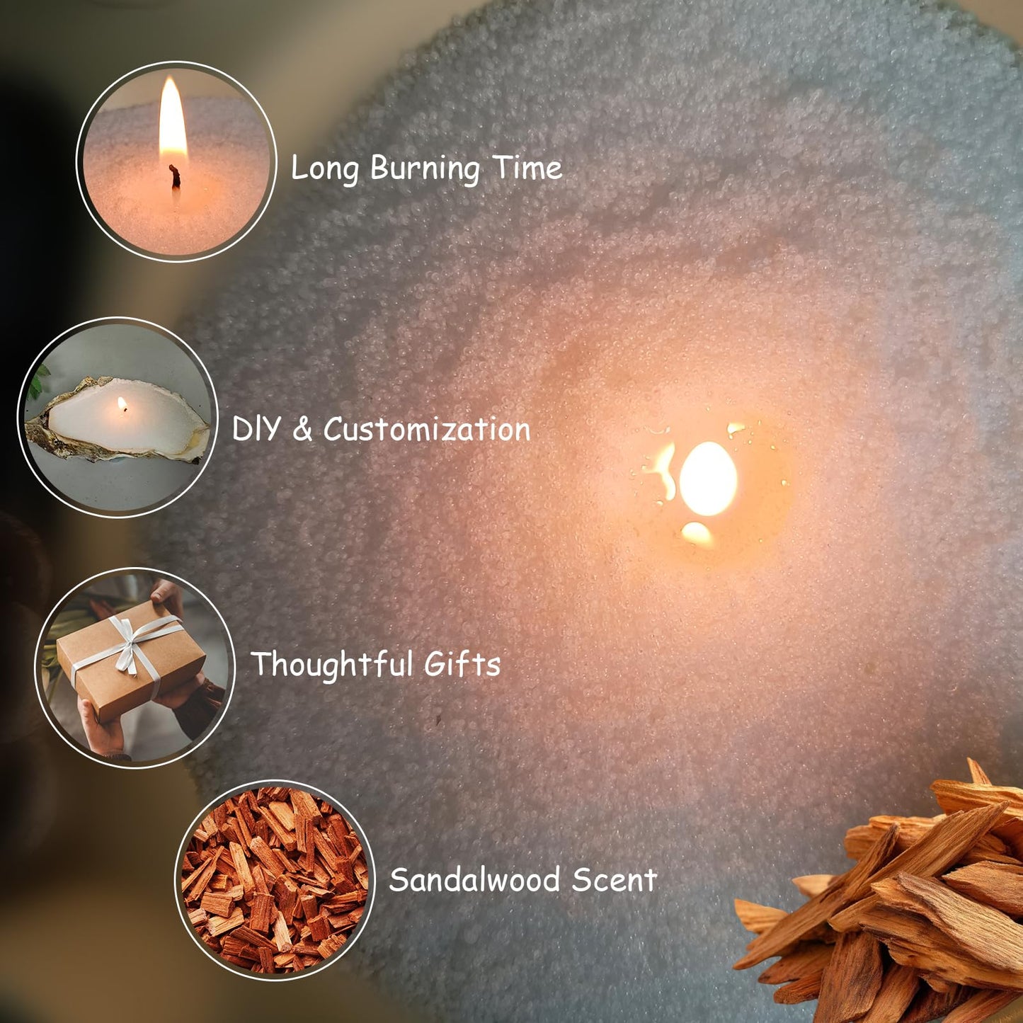 Scented Candle Sand - YUKCAXDLS 18oz Hearthside Sandalwood Pearled Candles with 30 Wicks - Warm Woody Scent - Refillable for Making Lasts up to 100+ Hours of Steady Burn Smokeless - White