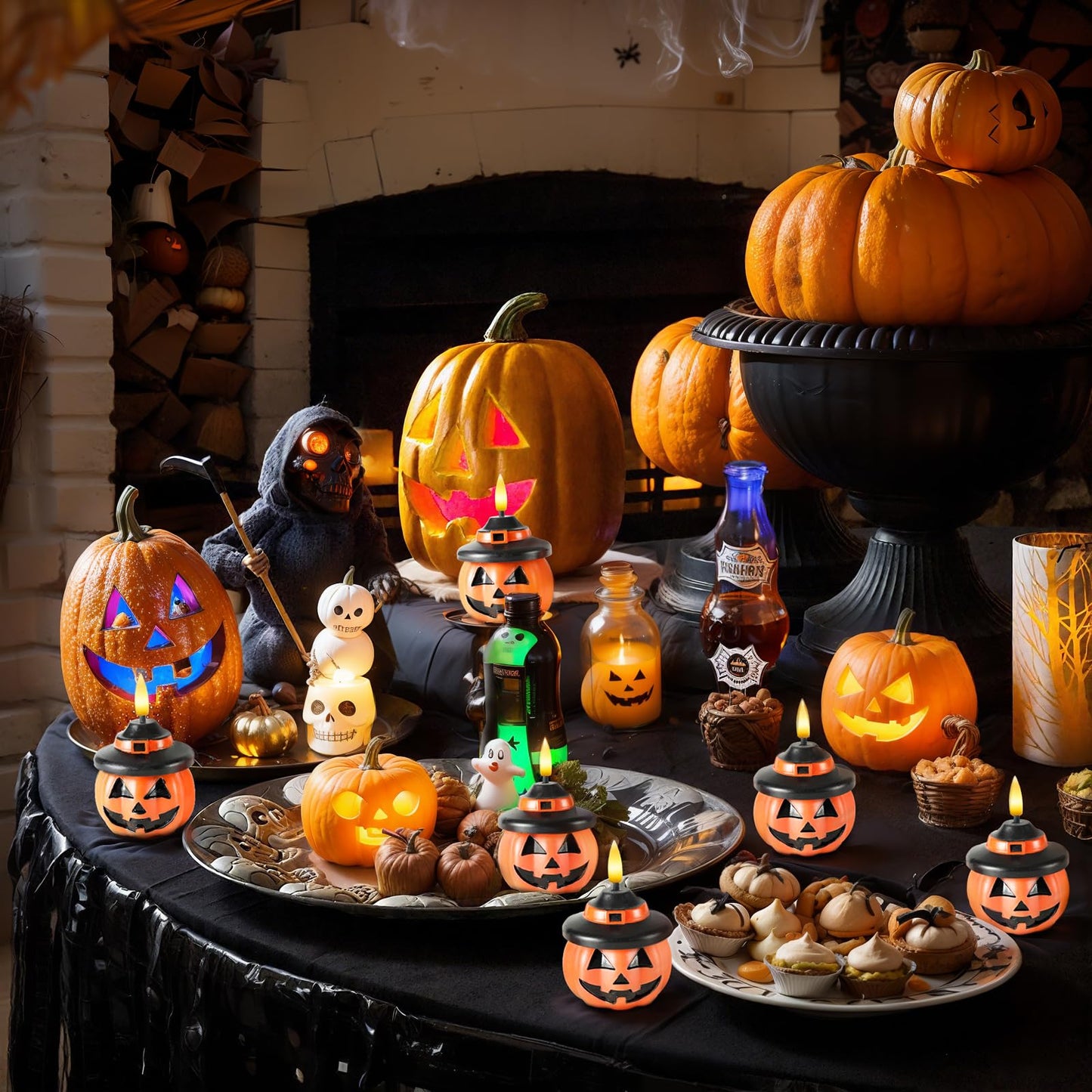 Homemory Real Wax Pumpkin Candles, 2 Pcs Flickering Flameless Candles with 6hrs Timer, LED Halloween Pumpkin Lamp, Battery Operated Lights for Home Halloween Decor, Theme Party, Orange