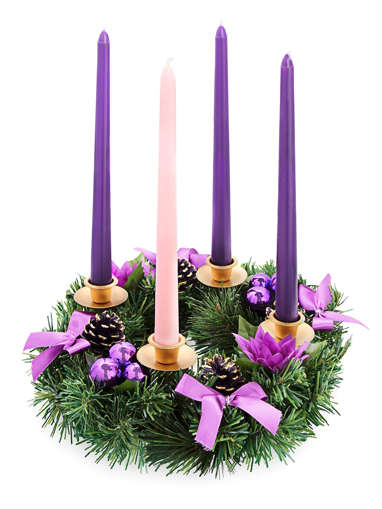 Advent Candle Set. Made in The USA Self Fitting End. Premium Hand Dipped Candles, Dripless, 4 Pack - 3 Purple, 1 Pink