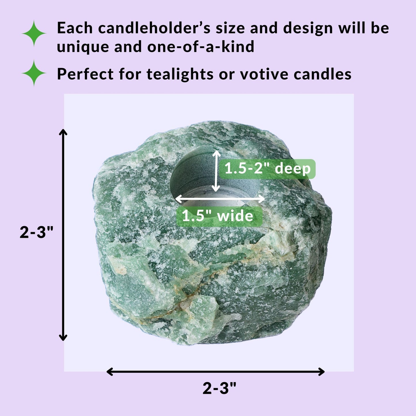 Nature’s Decorations Tealight Candle Holder - Real Green Quartz Natural Stone Crystal Perfect for Home & Geode Decor, and Centerpieces, Ideal as Candlestick Holder, 3 x 3 x 1.5 Inches