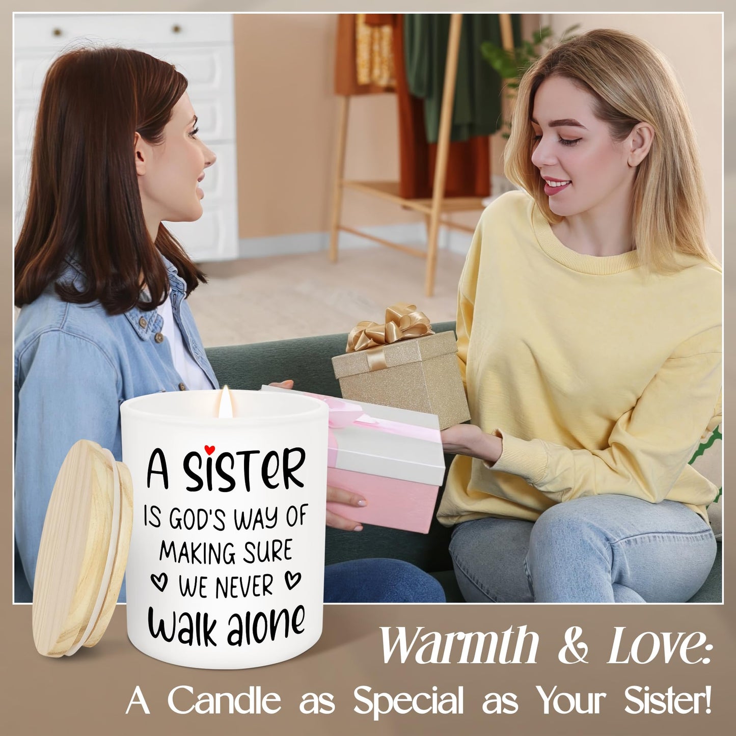 TEEZWONDER Sister Gifts for Women - Never Walk Alone Long Lasting Vanilla Lavender Candle 10 oz - Christian Birthday Gifts for Sisters from Sister, Candle for Women