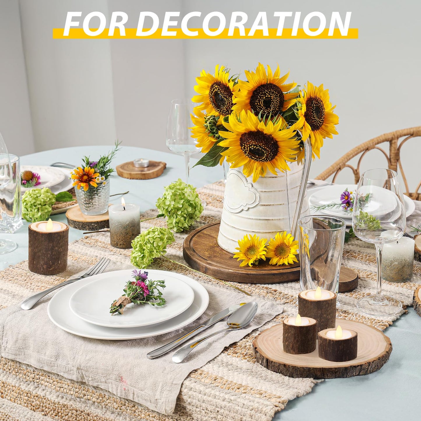 Mumufy 32 Pack Wooden Tealight Candle Holder with Wood Slices for Centerpieces Natural Rustic Candlestick Party Supplies for Table Dining Birthday Home Decor(Only Applicable to LED Candles)